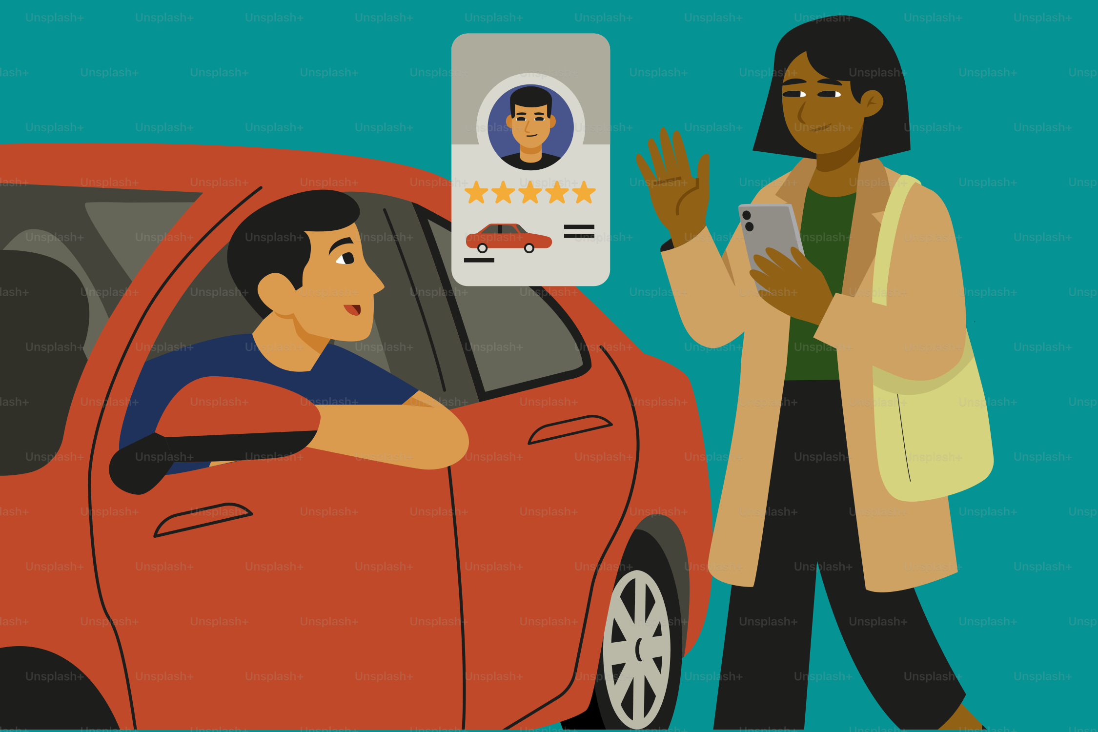 女性と運転手が出会い、乗せに行きます。