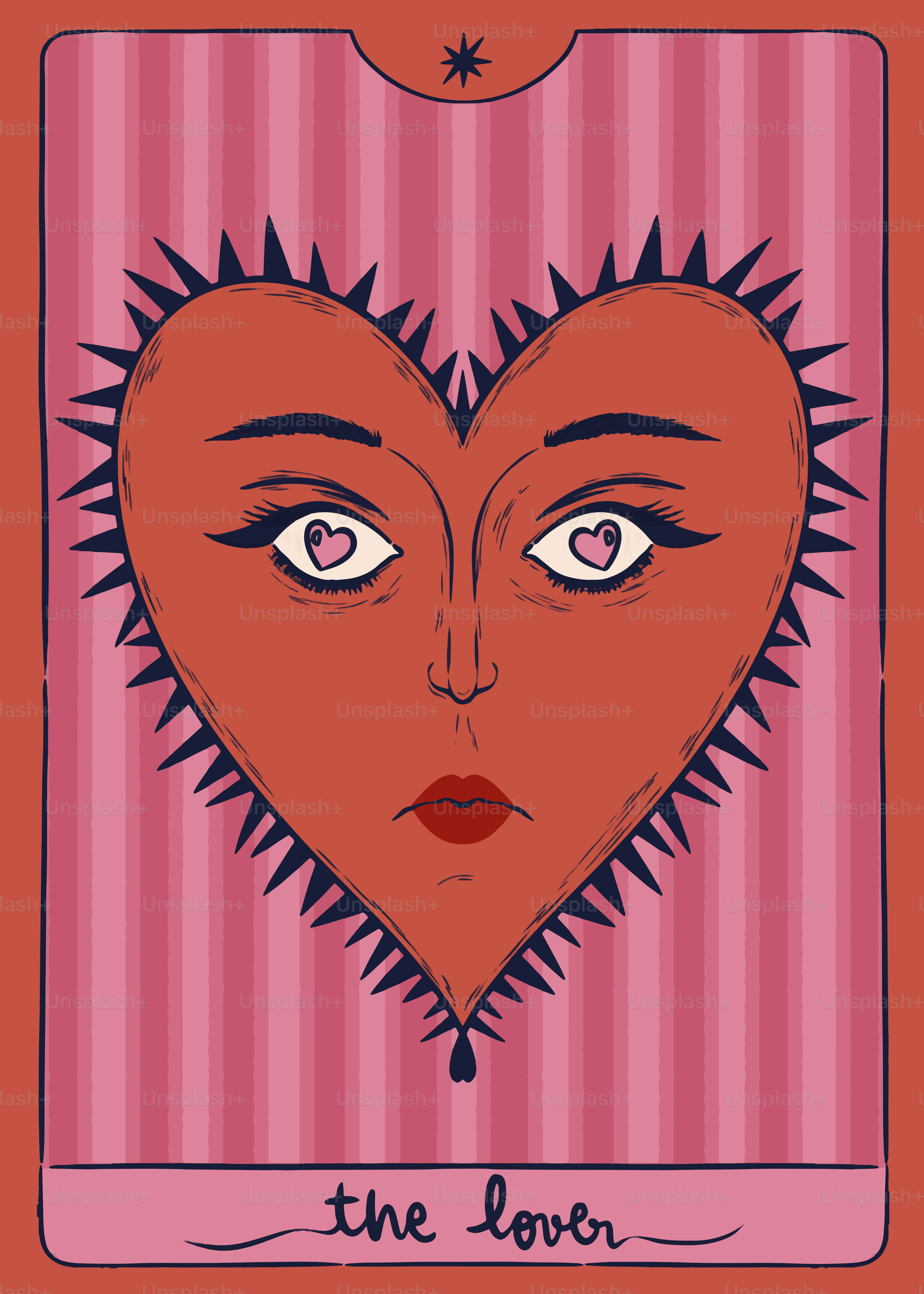 Kartu tarot kekasih dengan ilustrasi berwajah hati.
