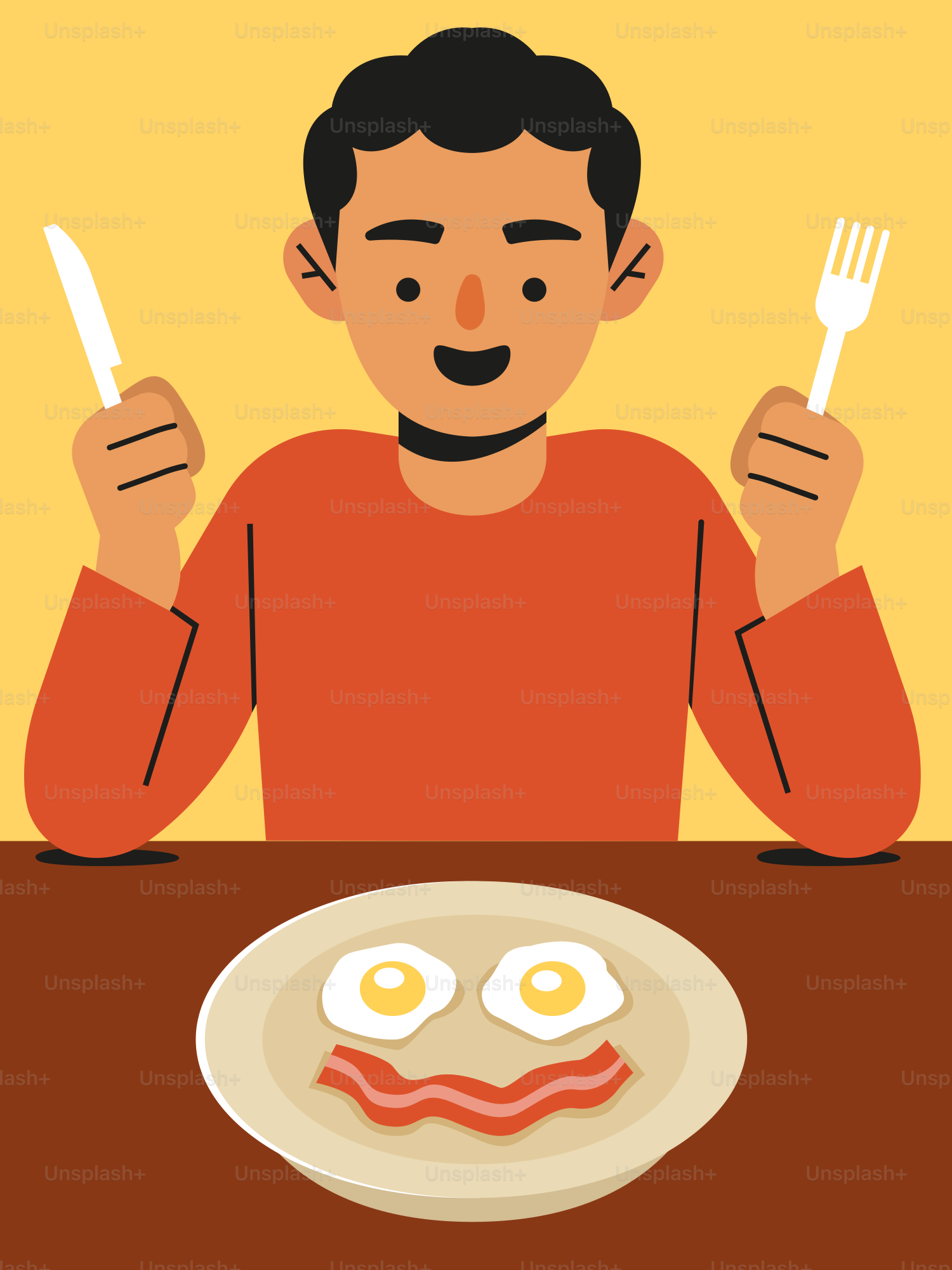 A man is ready to eat a plate of food. vector – Illustration Image on  Unsplash, image size:3000x4000