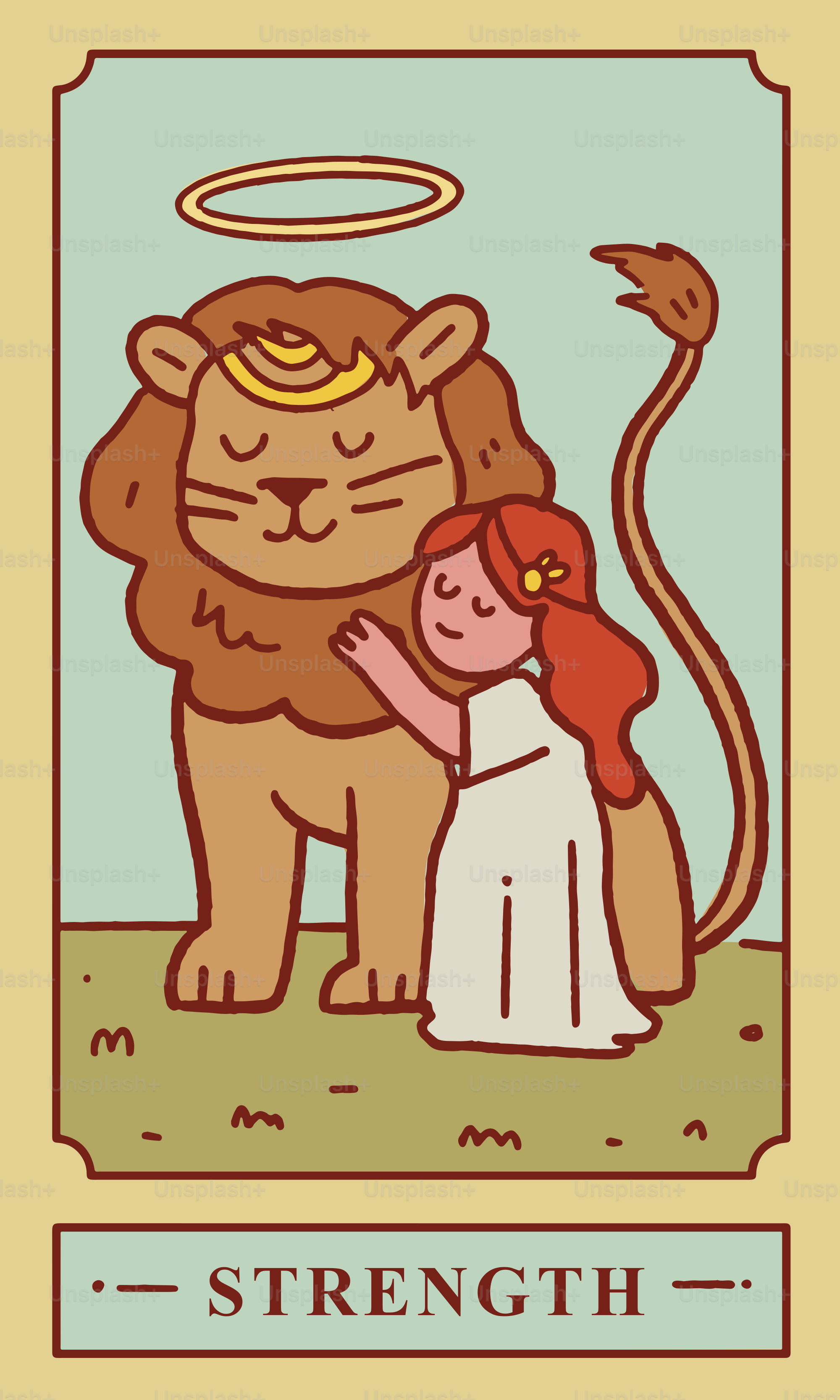 The strength tarot card shows a woman with a lion.