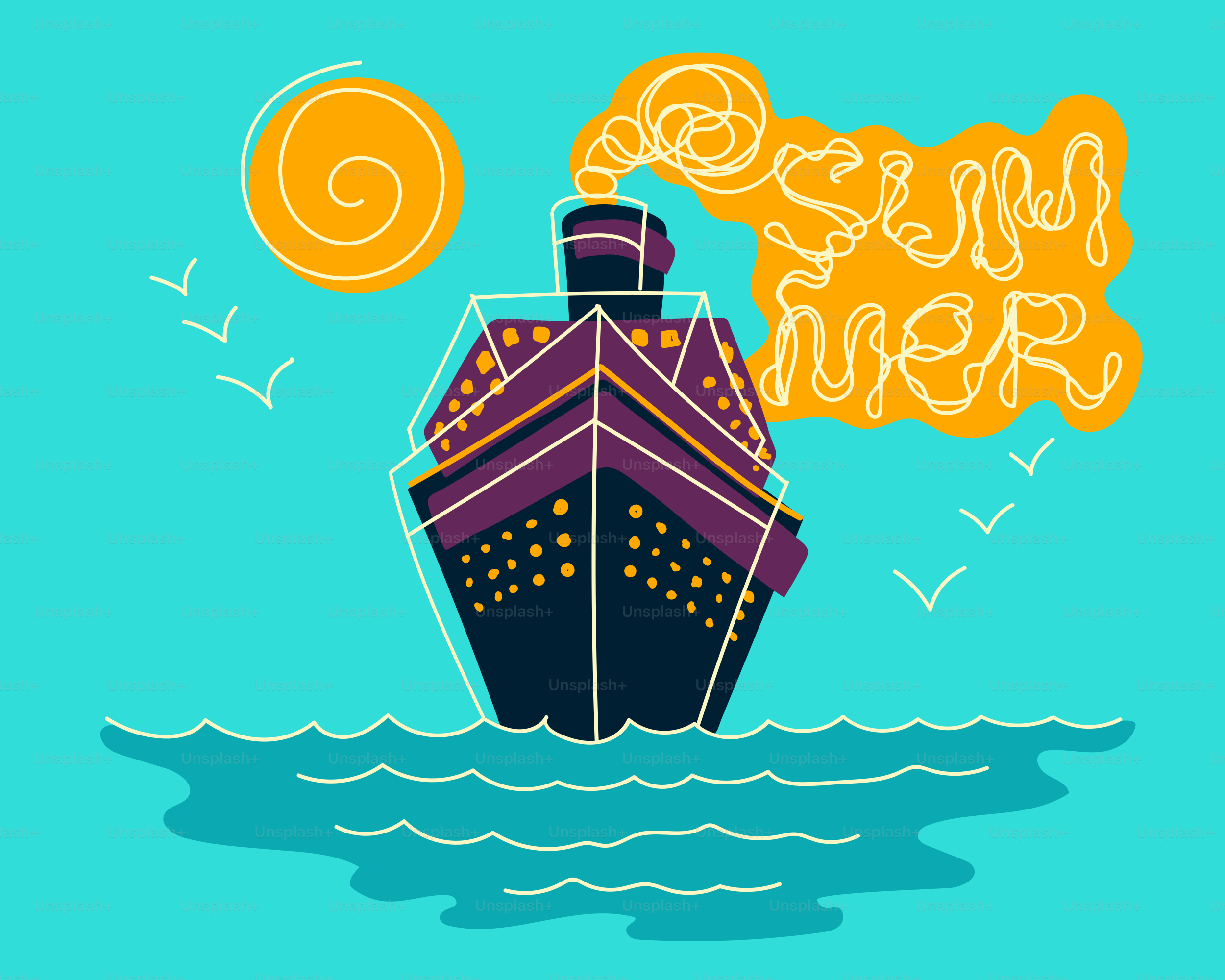A cruise ship sails during summer's sunny days.