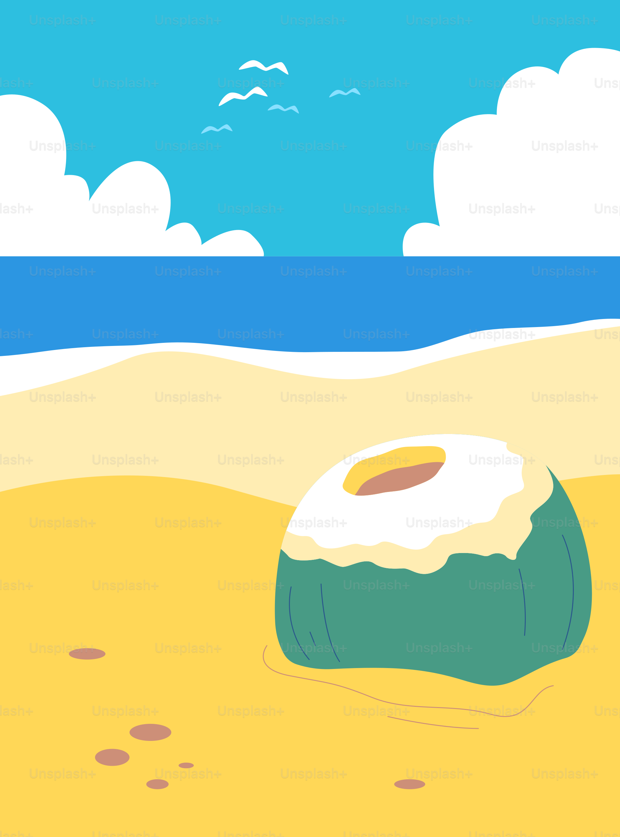 Kokosnuss liegt an einem Sandstrand in der Nähe des Meeres.