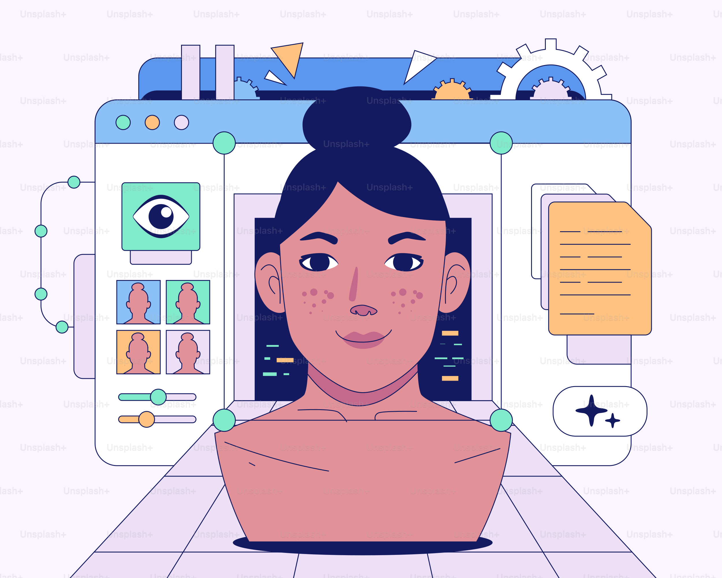 El rostro de una mujer aparece en una interfaz digital.