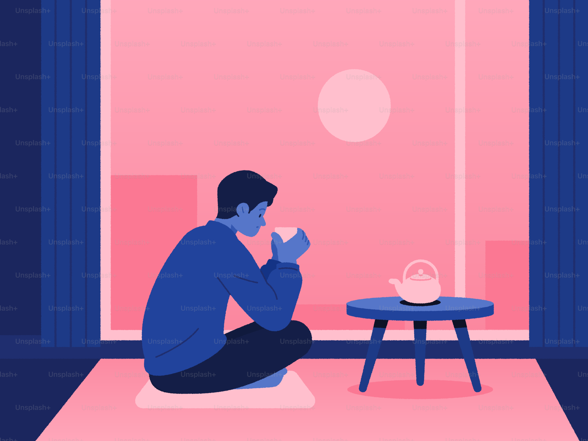A person drinks tea while gazing at the window.