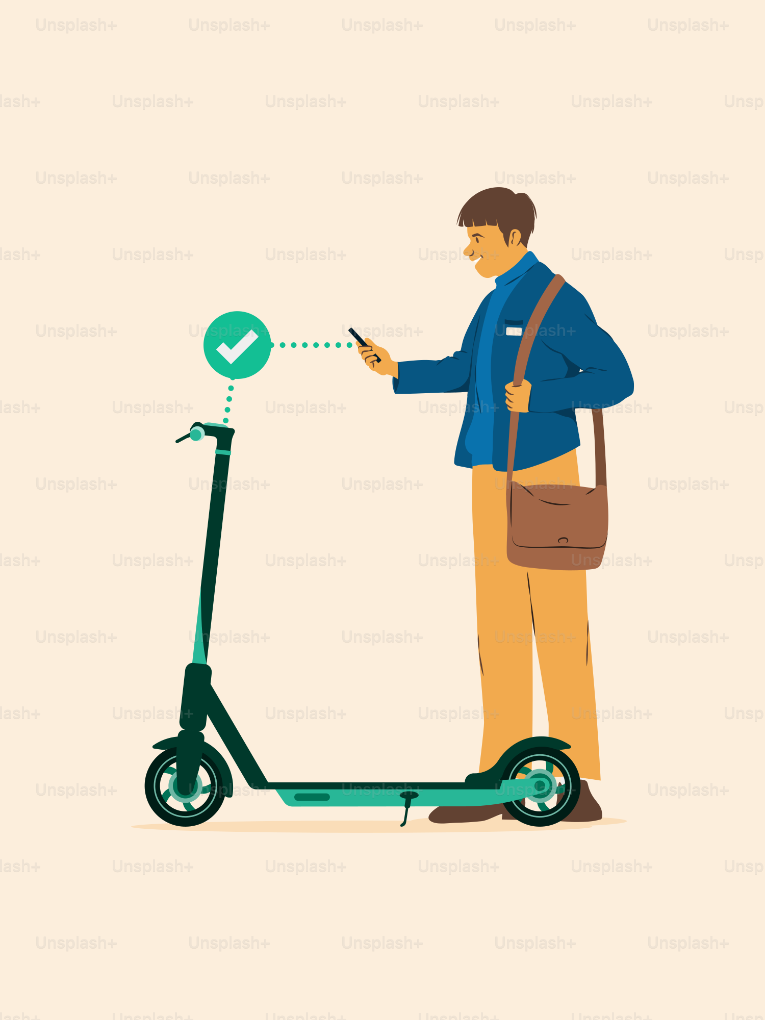 Seorang pria membuka kunci skuter listrik dengan ponselnya.