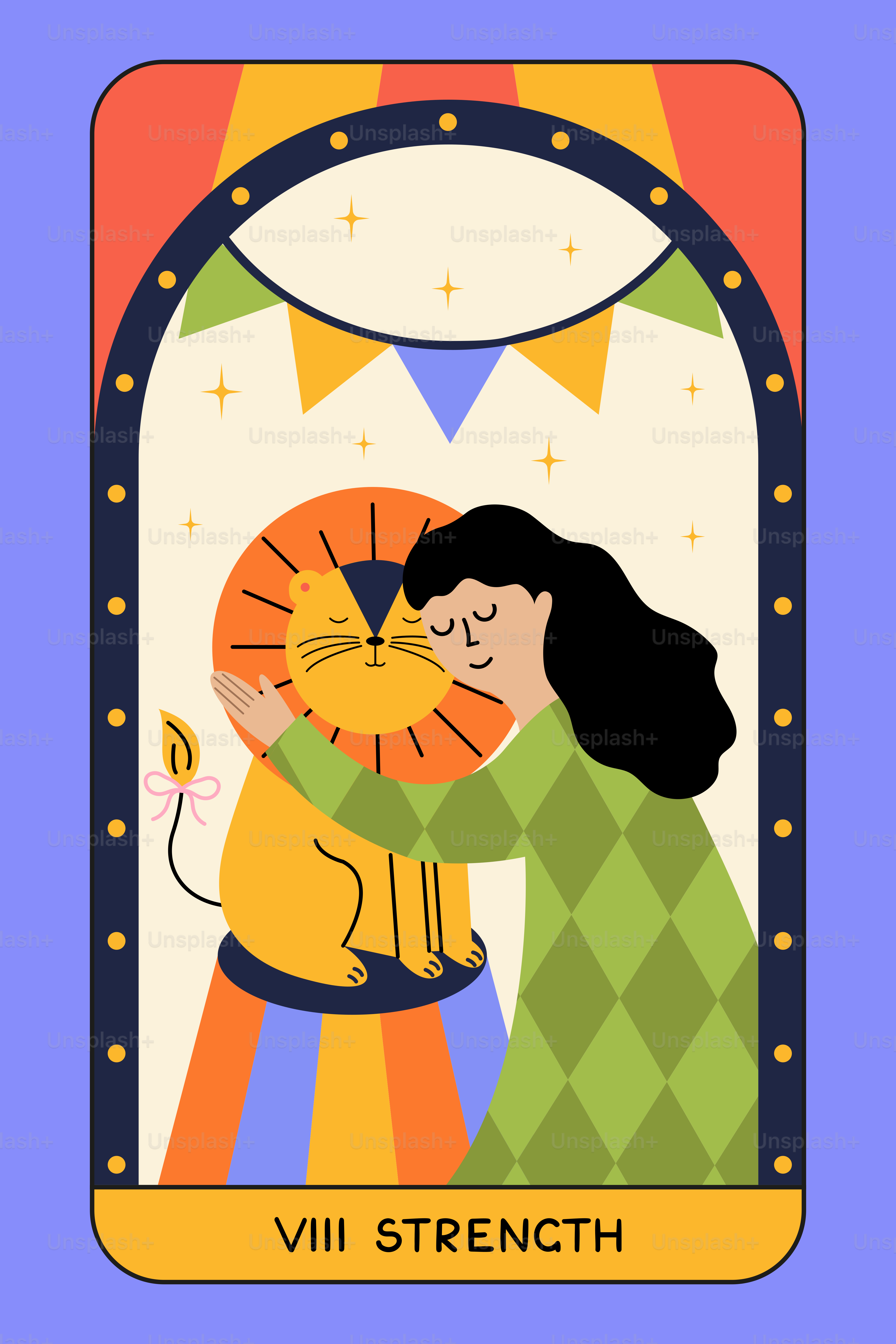 The strength tarot card depicts a woman and lion.