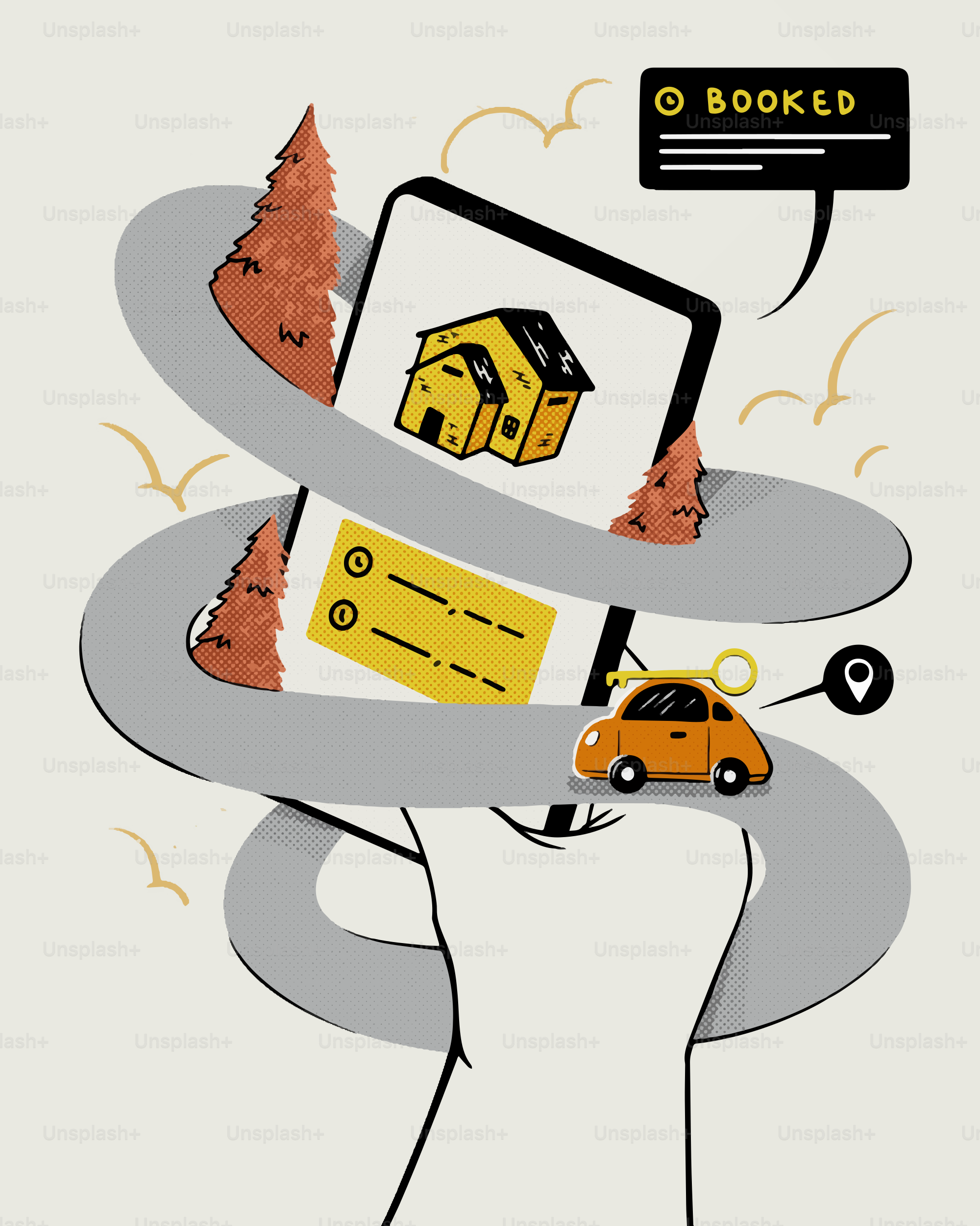 A trip is booked using a travel app.