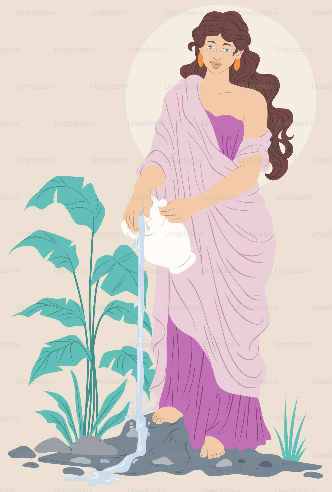 A woman pours water from a jug.