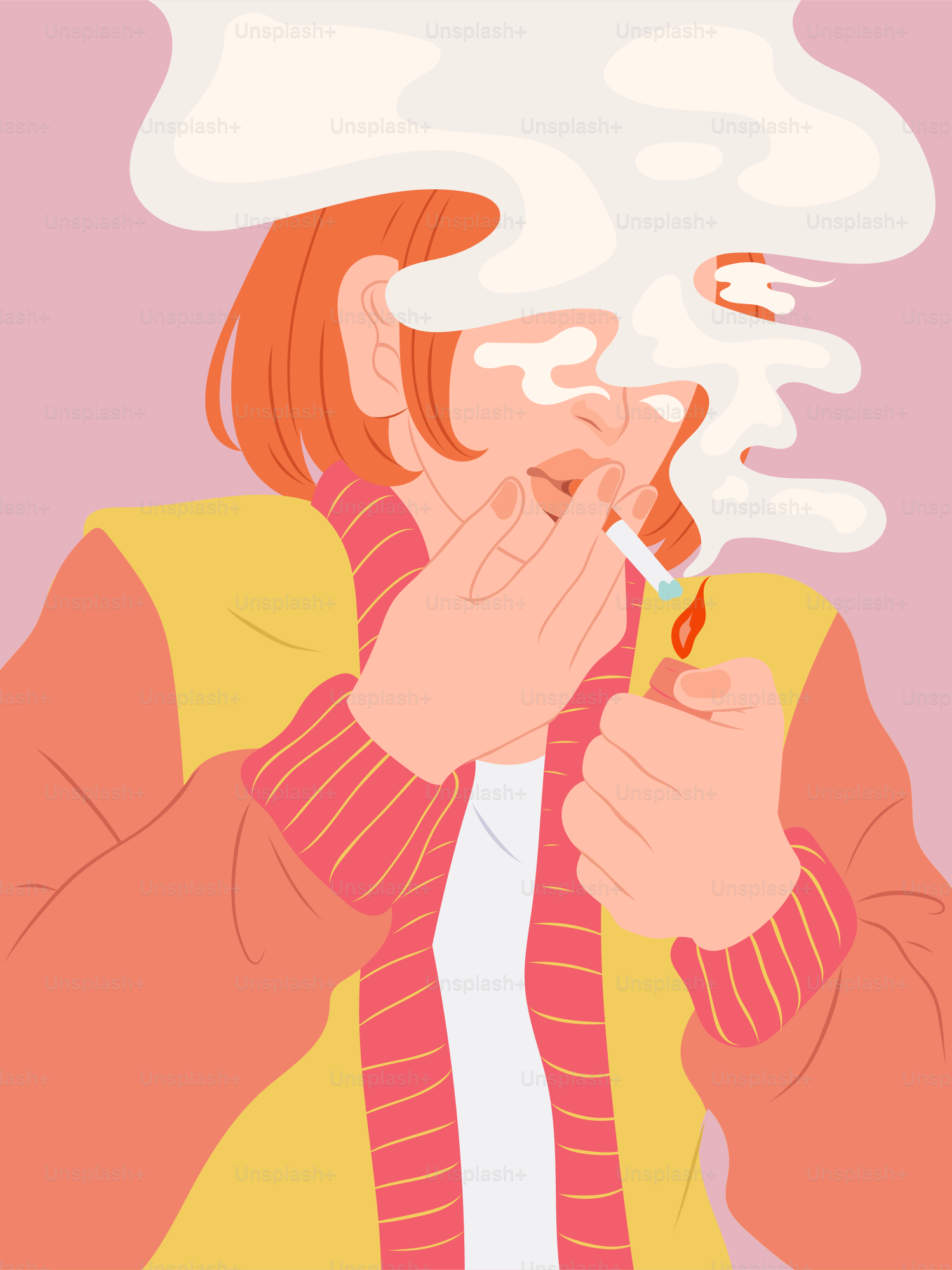 A person is smoking a cigarette.