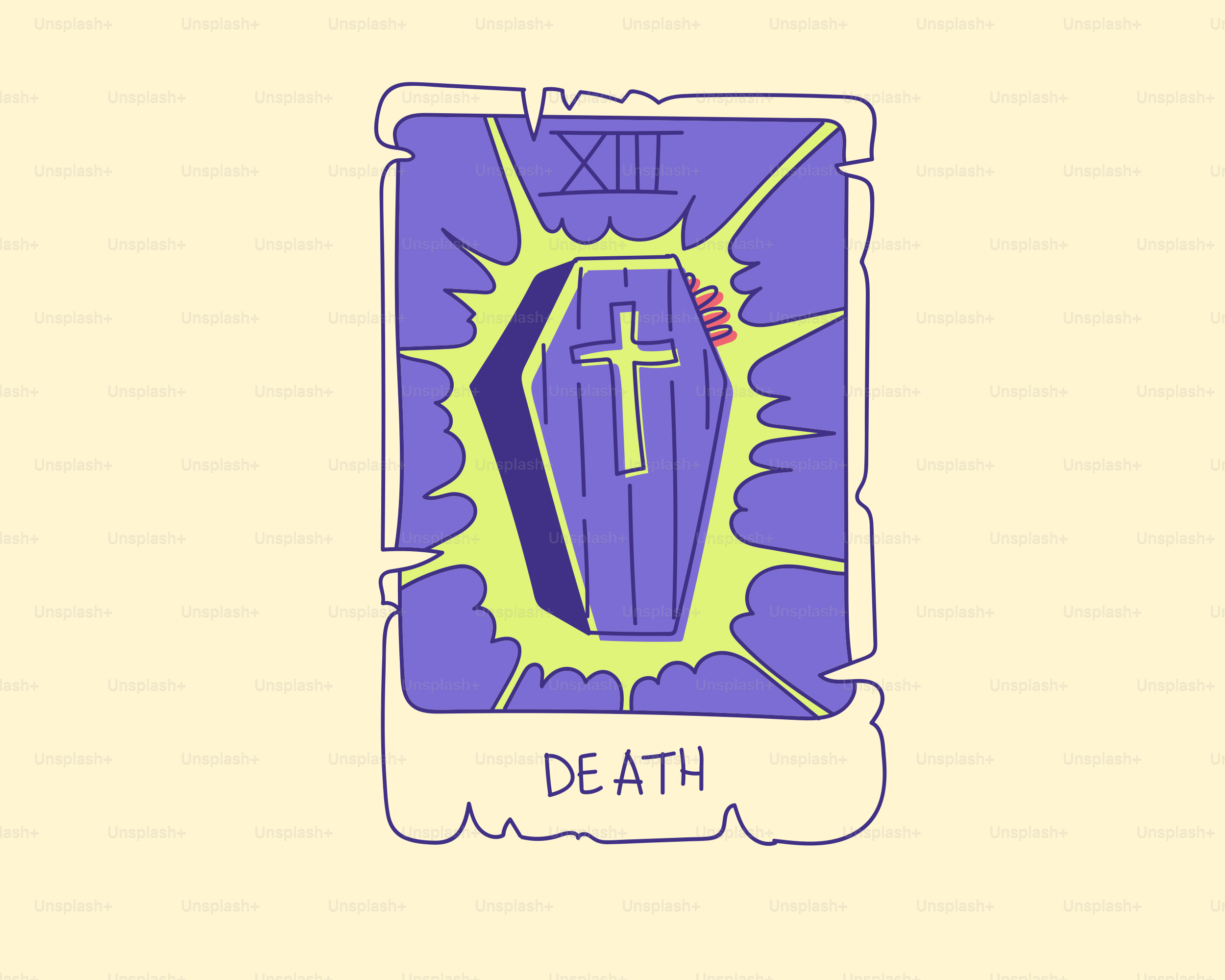 The death tarot card depicts a coffin.