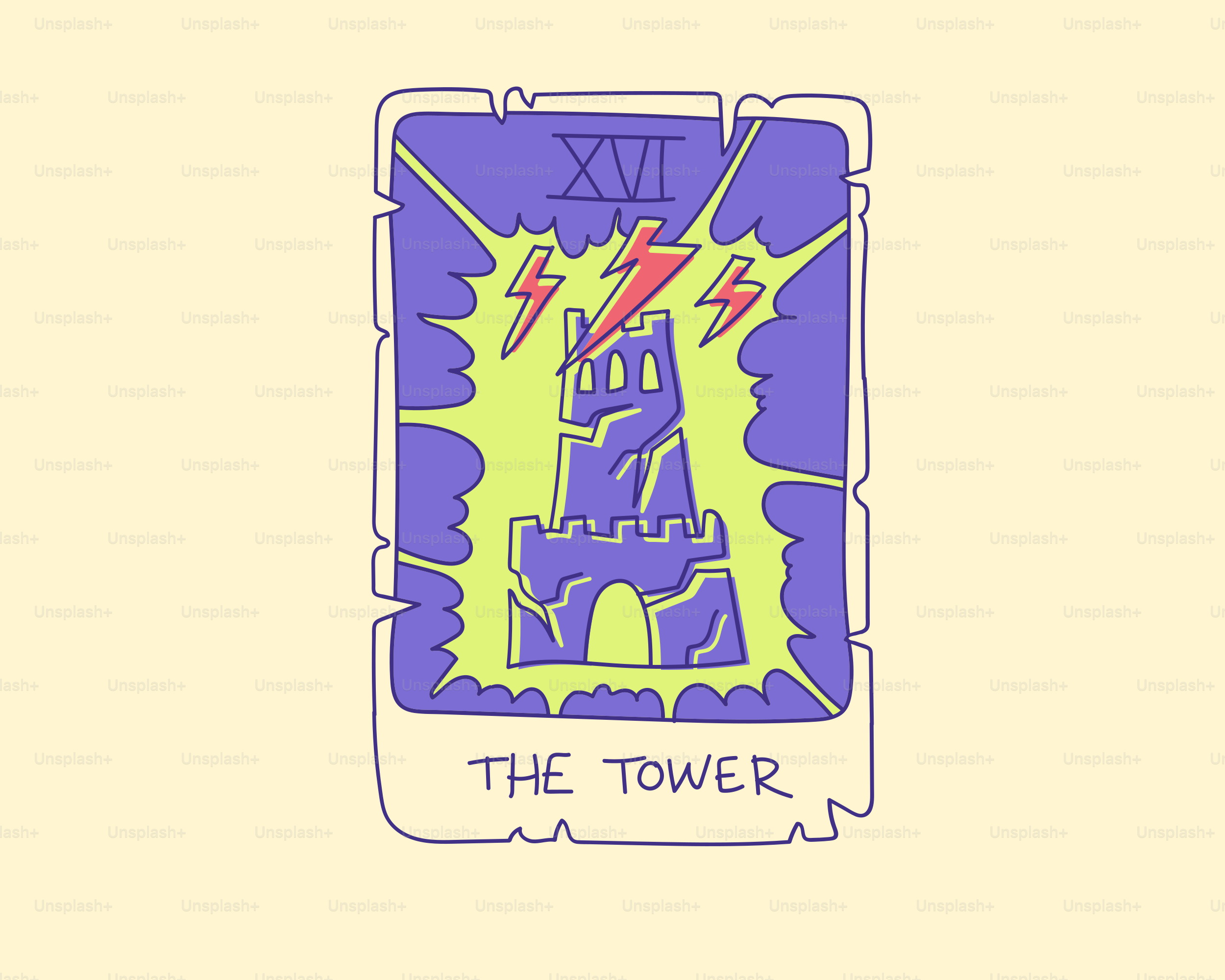 The tower tarot card is illustrated.