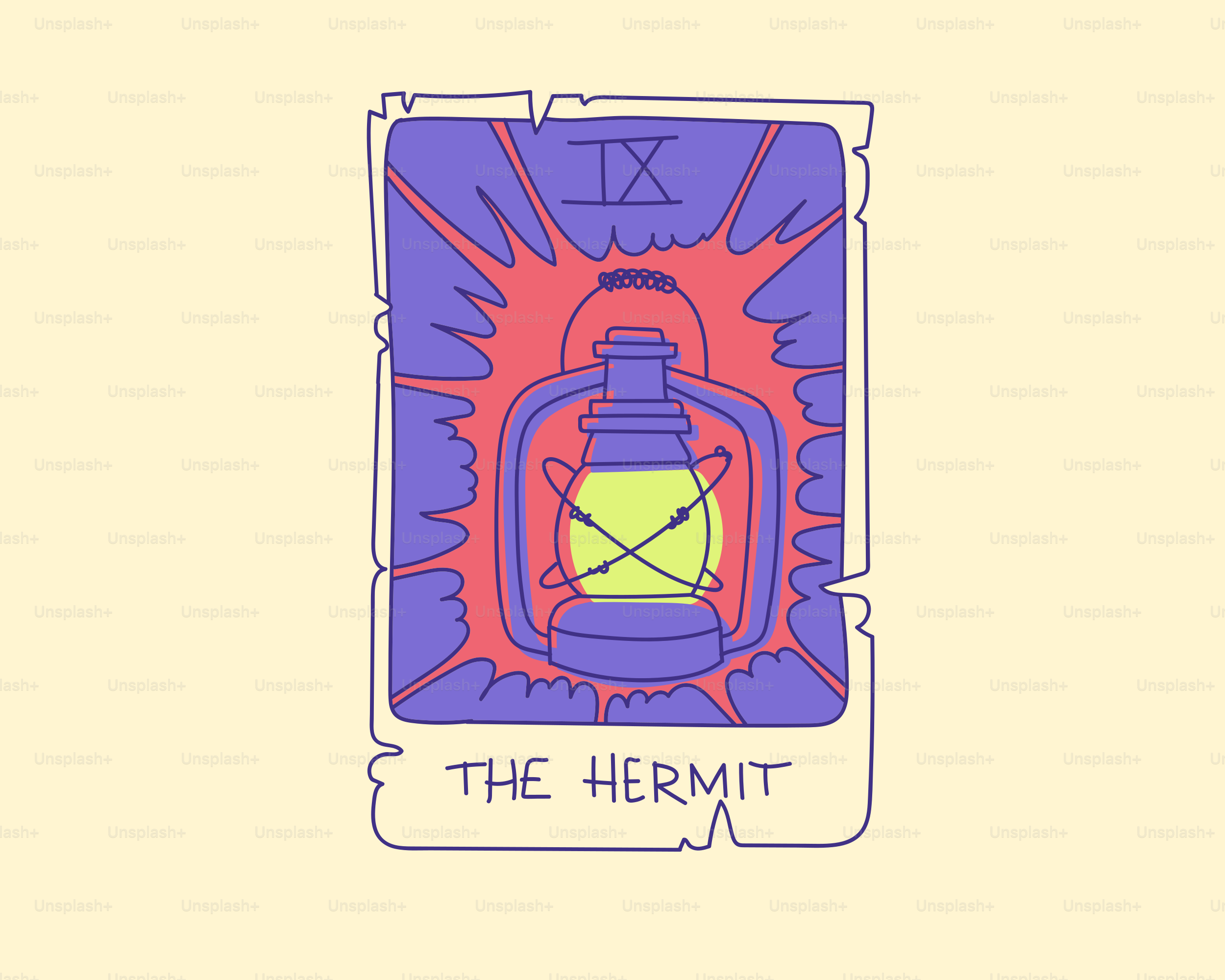 The hermit tarot card features a glowing lantern.
