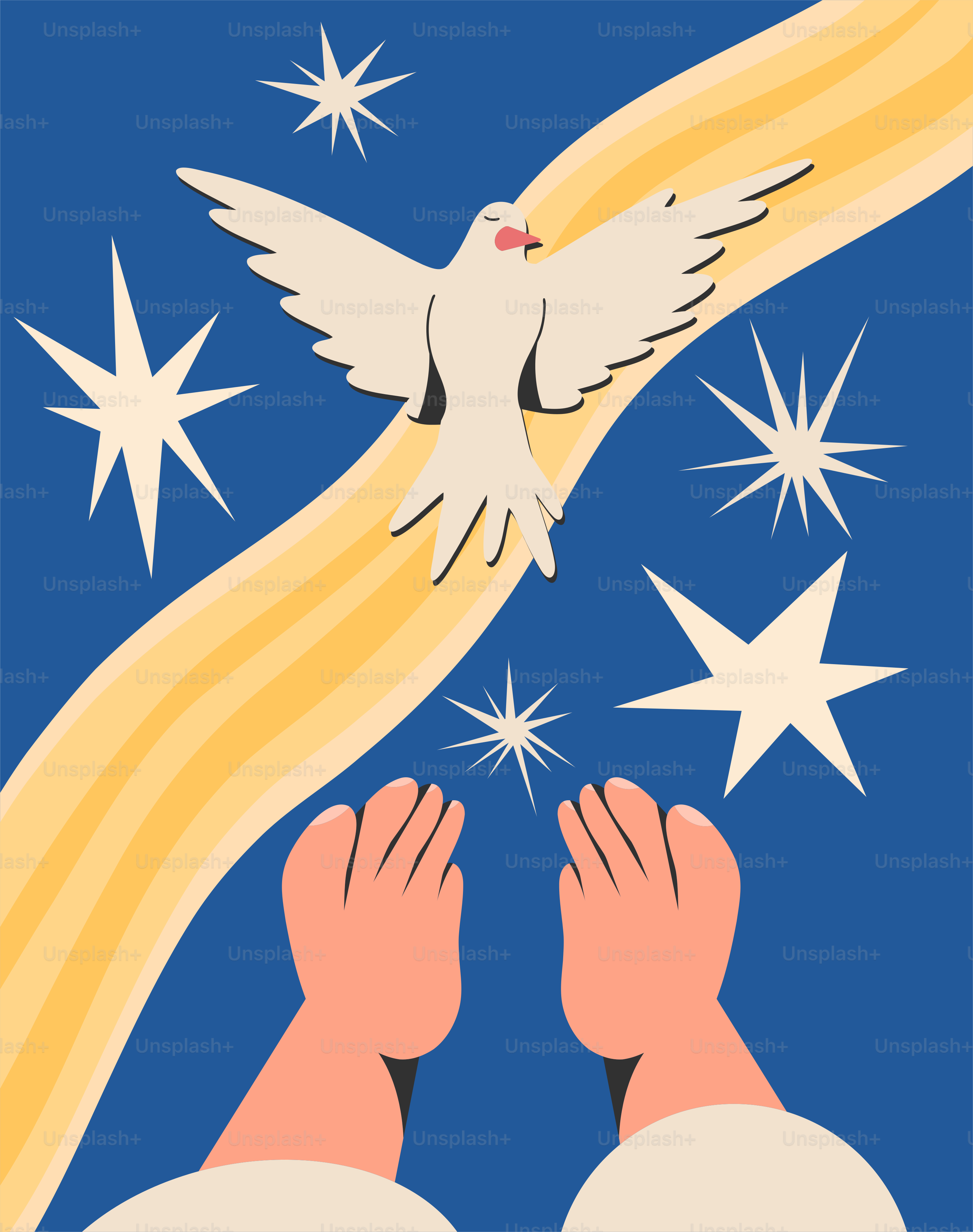 Una paloma vuela sobre manos, rodeada de estrellas. vector – Imagen de  Estrella en Unsplash, image size:3000x3800