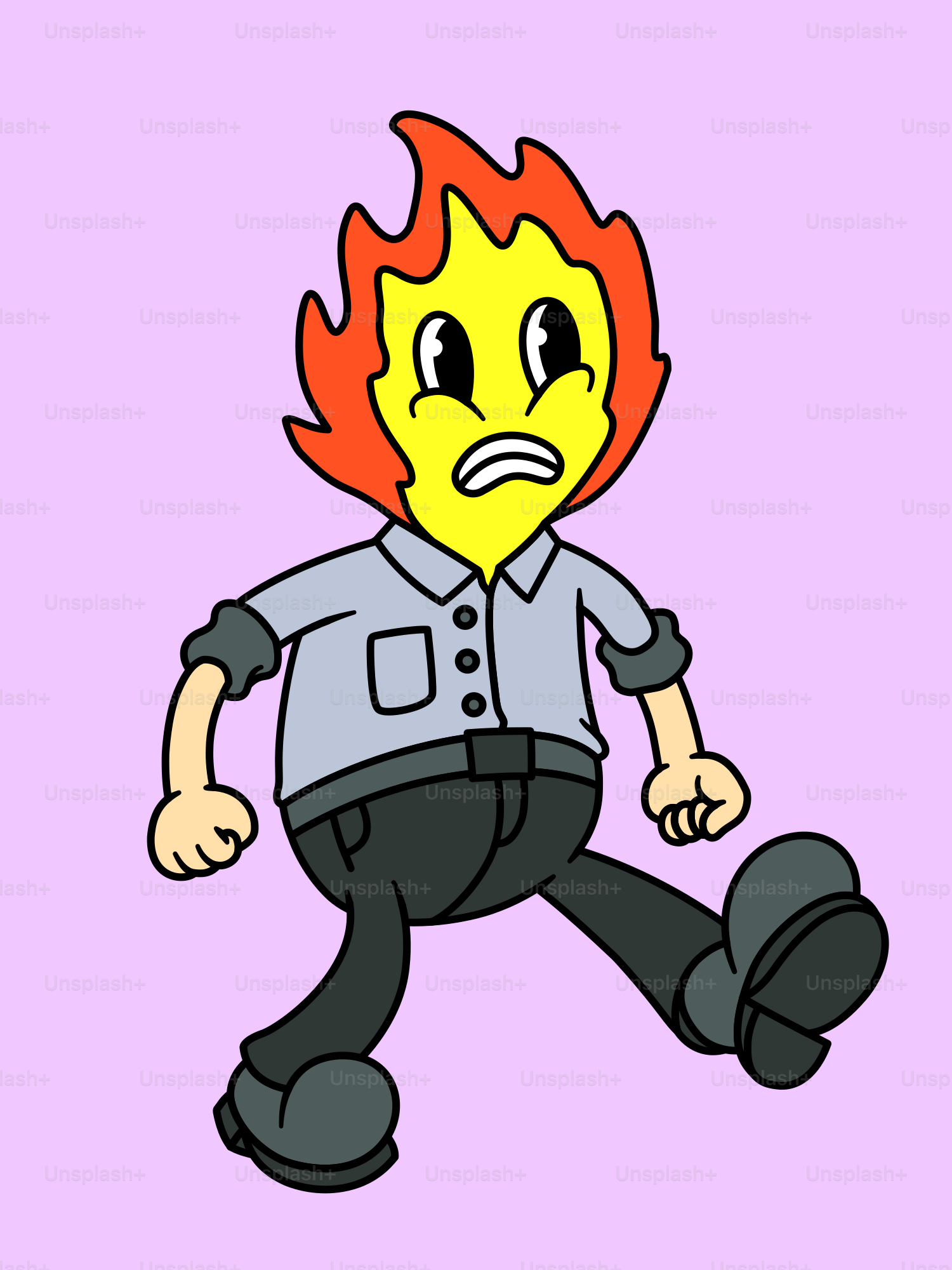 Un personaje de dibujos animados con una llama por cabeza.