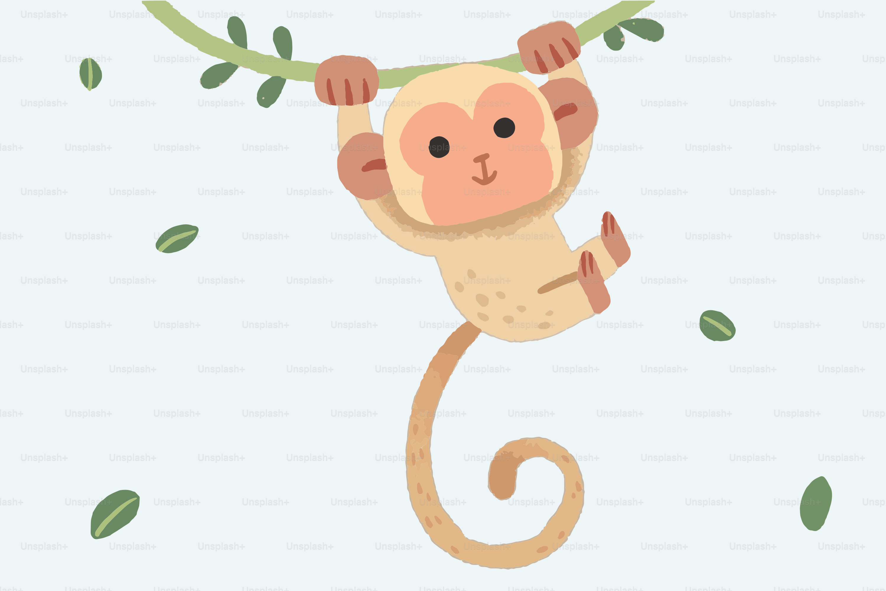 Un simpático mono cuelga de una enredadera.