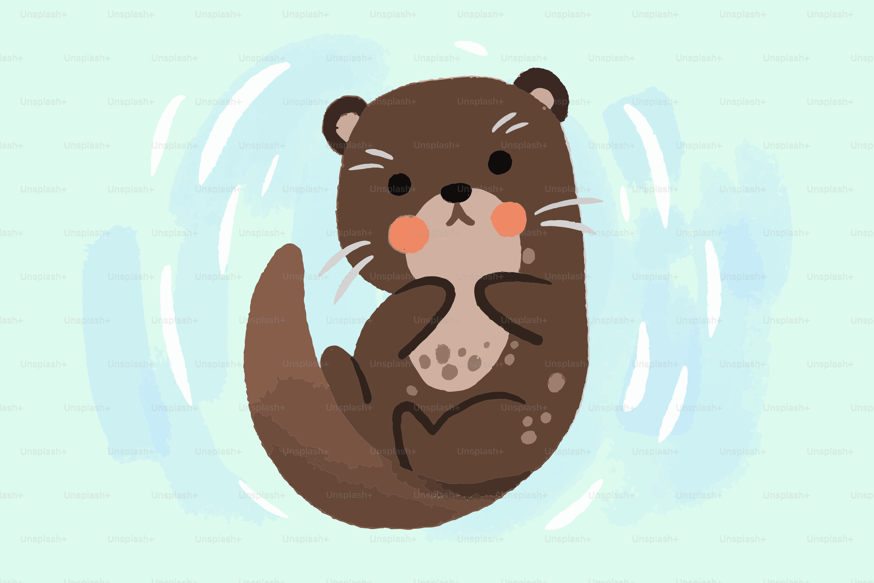 A cute cartoon otter is floating in water.