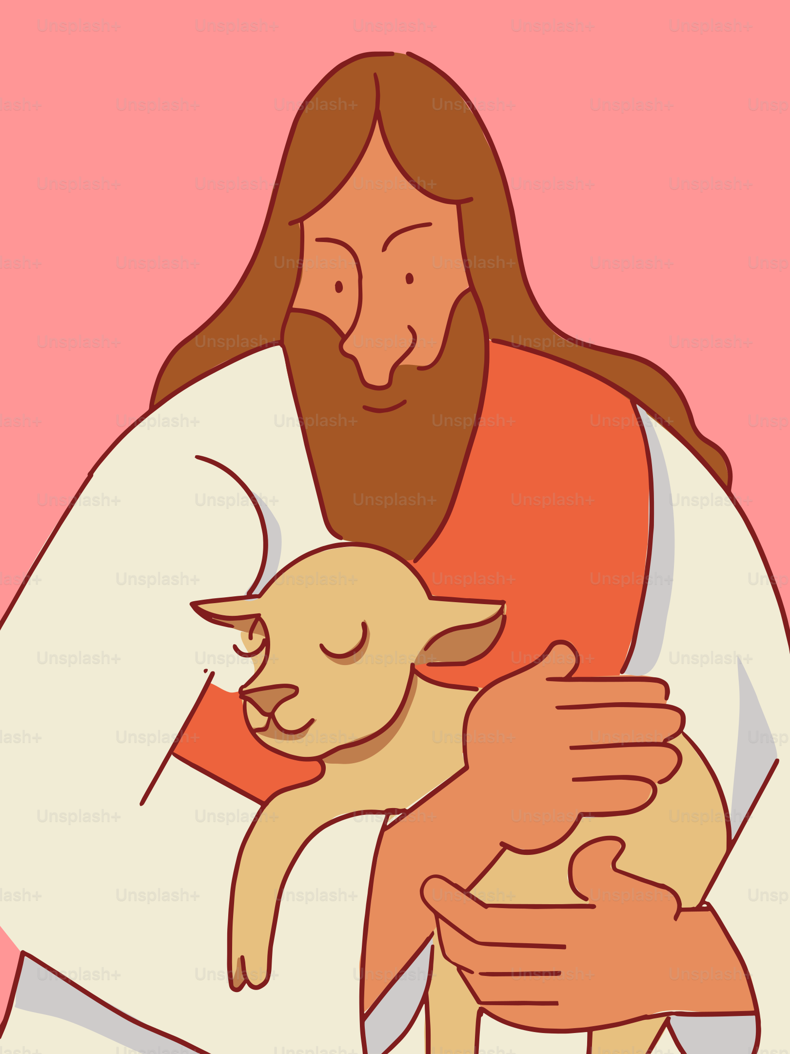 Jesus cradles a lamb close to his chest.
