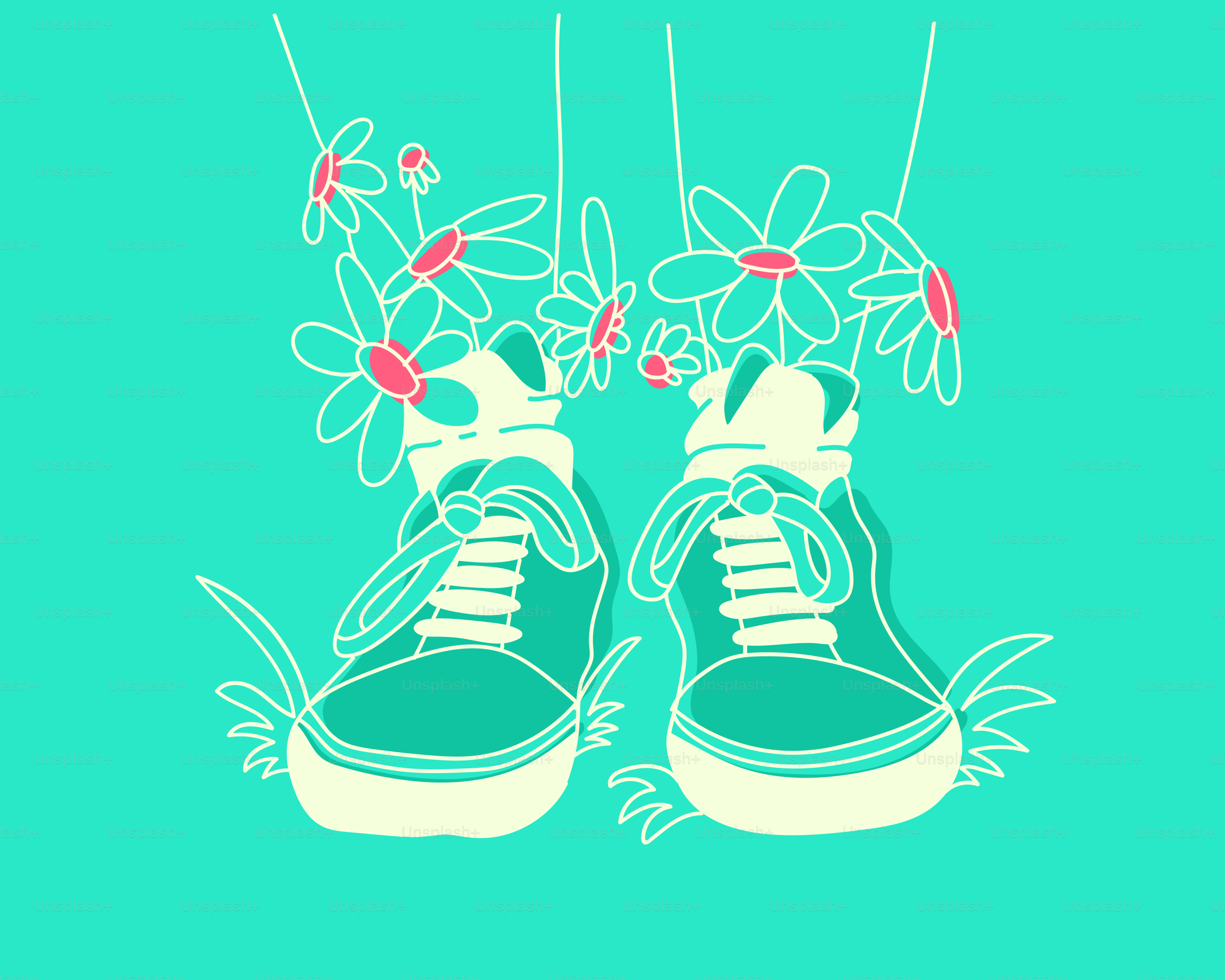 Des chaussures avec des fleurs suspendues au-dessus d’elles.
