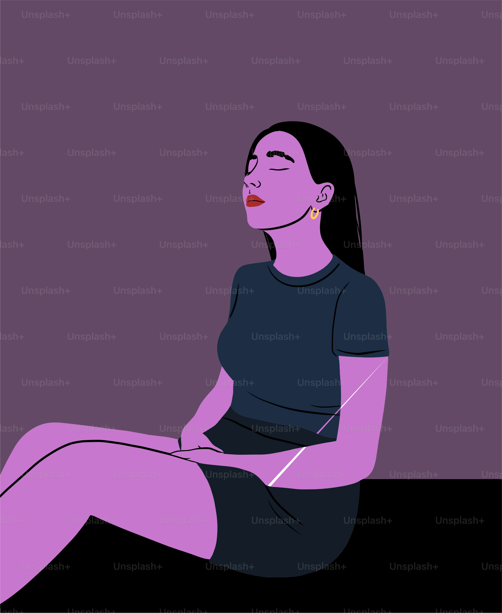 A woman sits, eyes closed, in a purple hue.