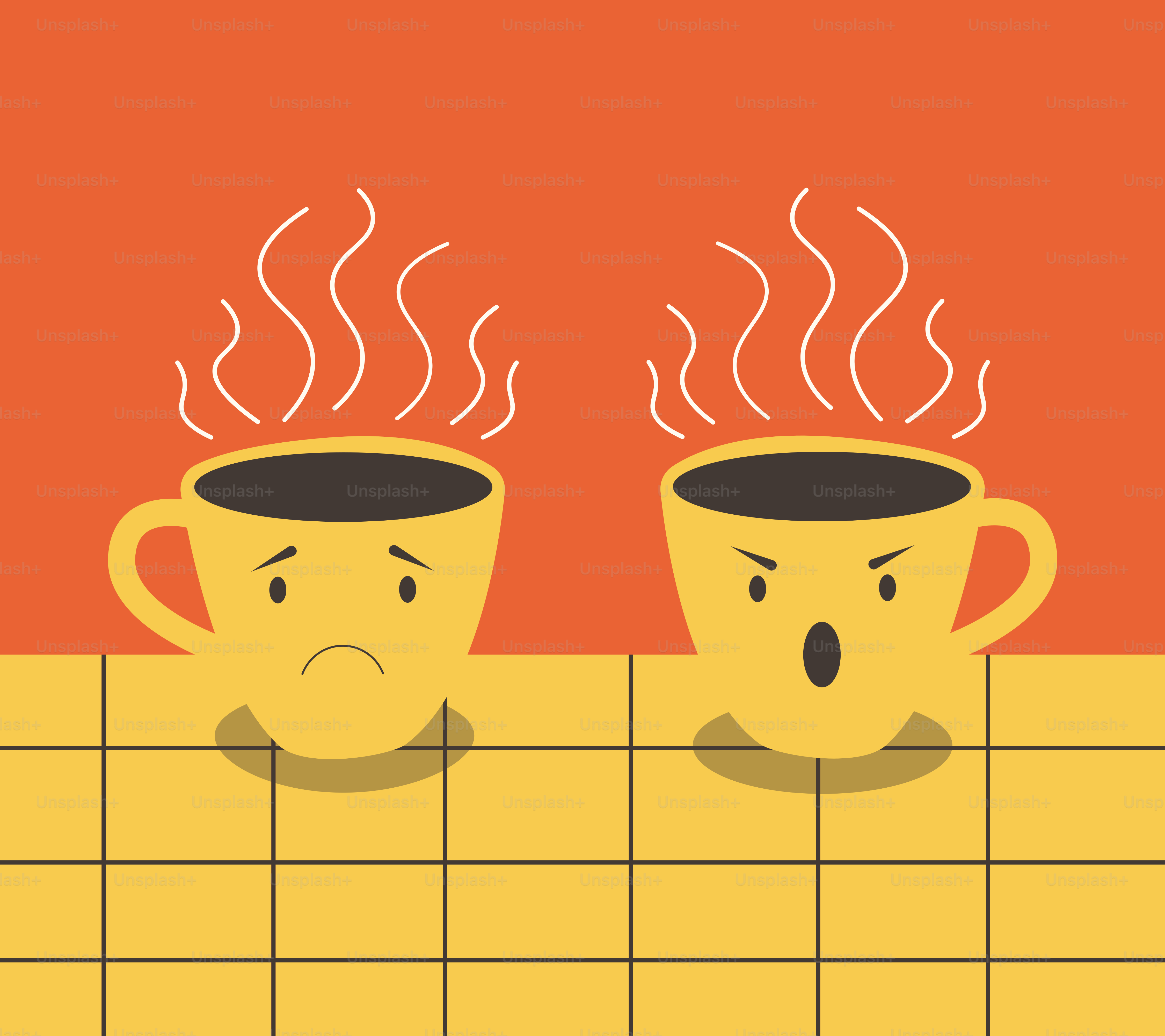 Two coffee cups with different expressions.