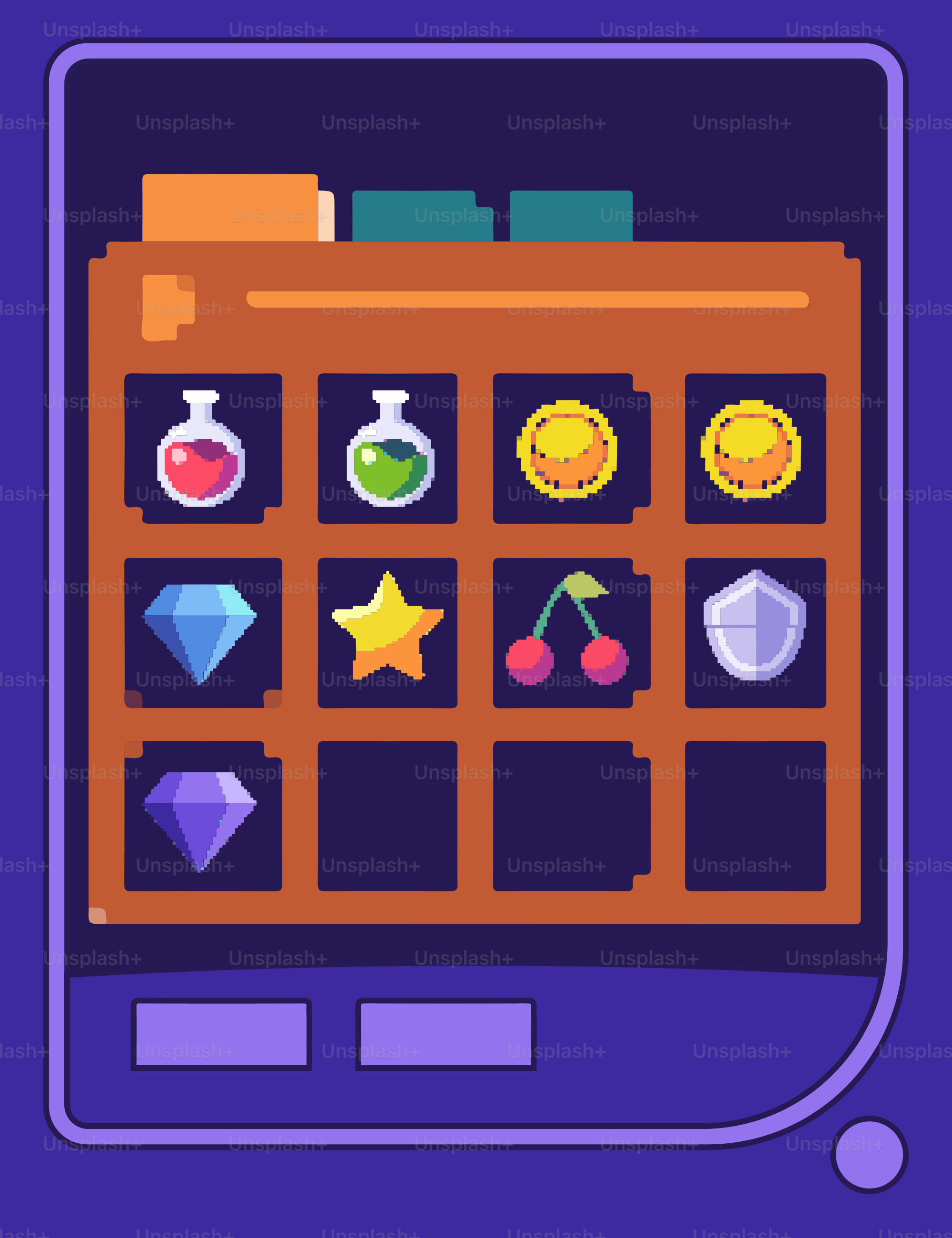 A game inventory displaying items in a retro style.