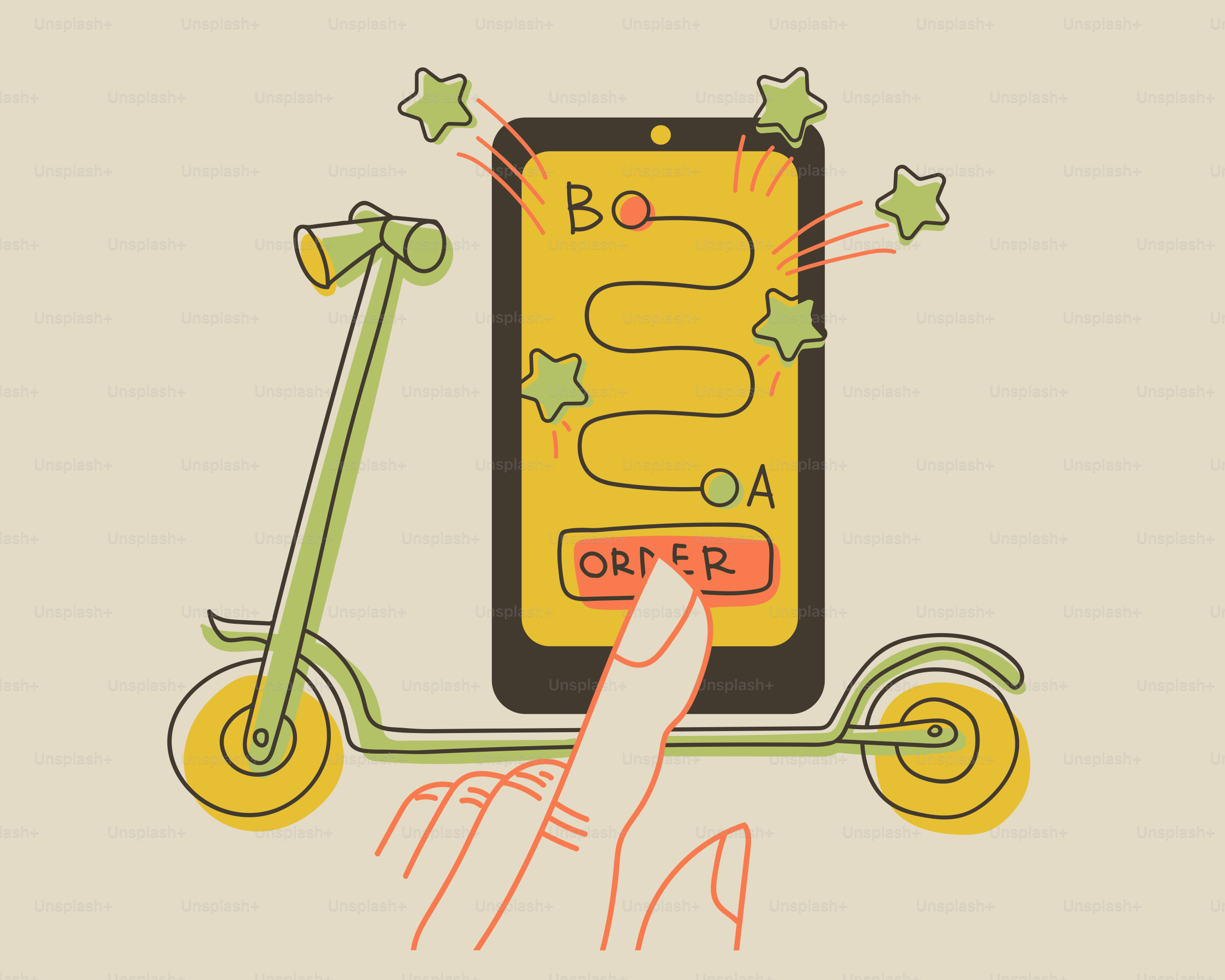 Ordering a scooter through a mobile app.