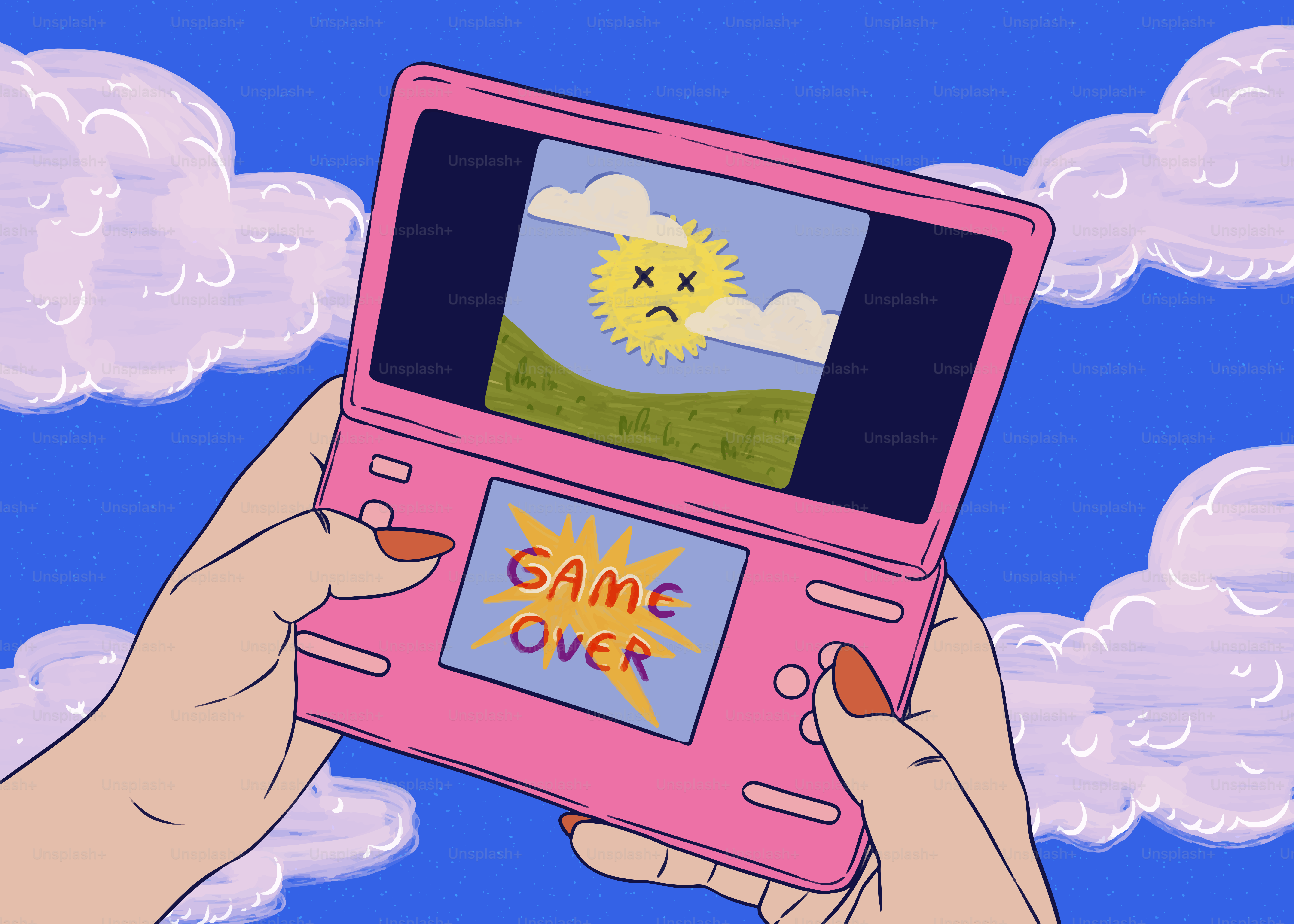 Game over on a pink handheld device.
