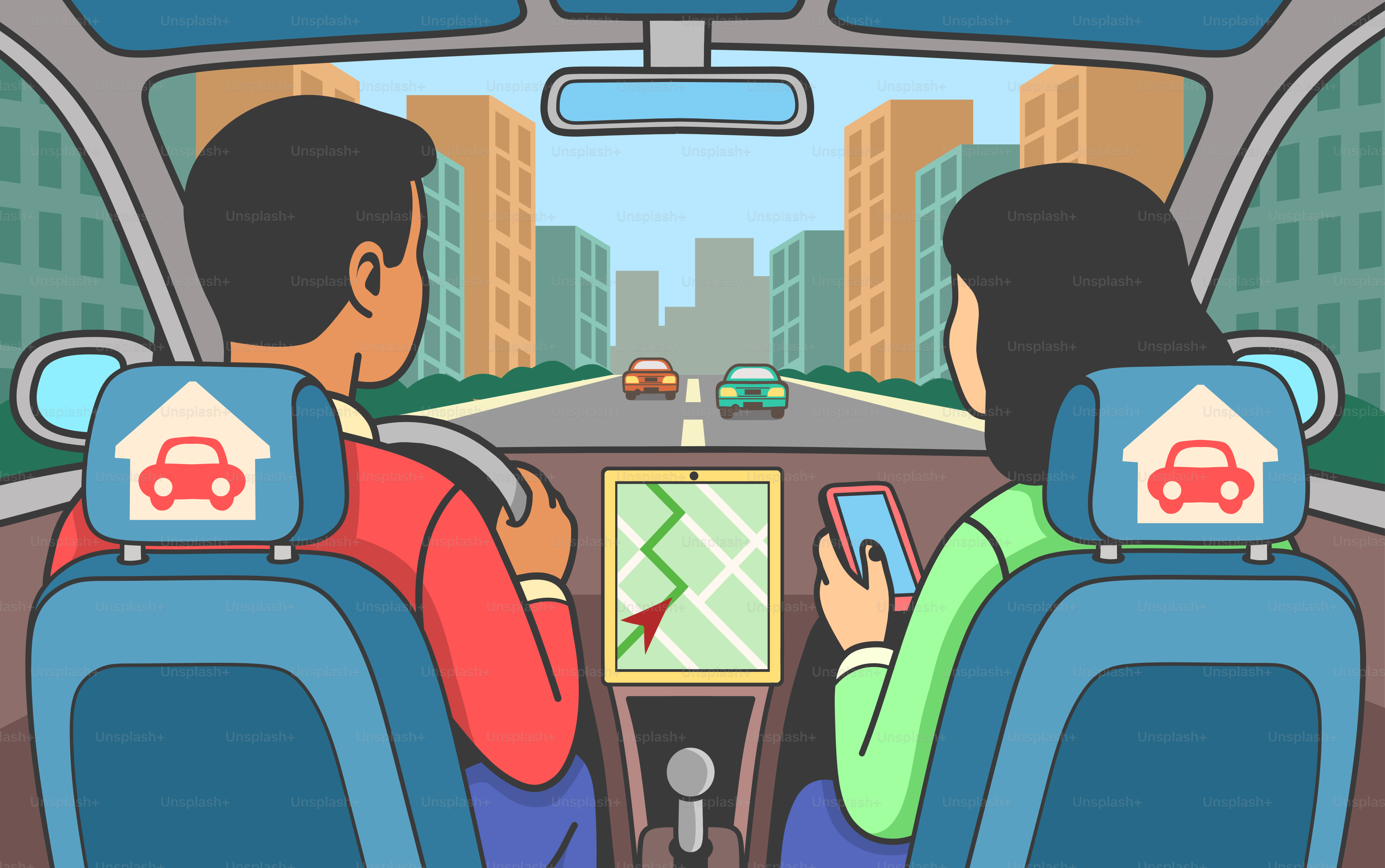 People using ride-sharing app in a car.