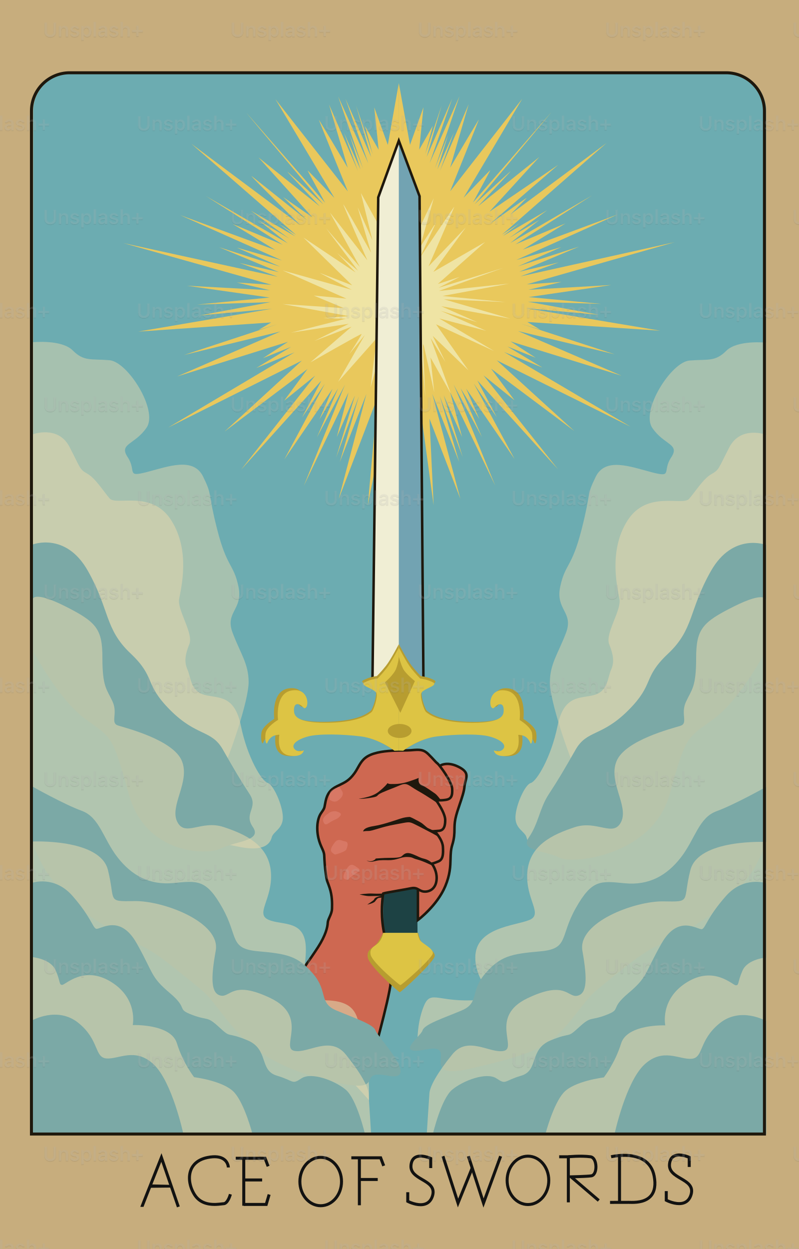 The ace of swords card shows a hand holding a sword.