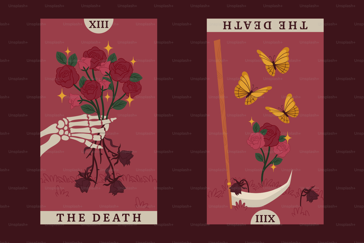 Tarot cards depicting the death card.