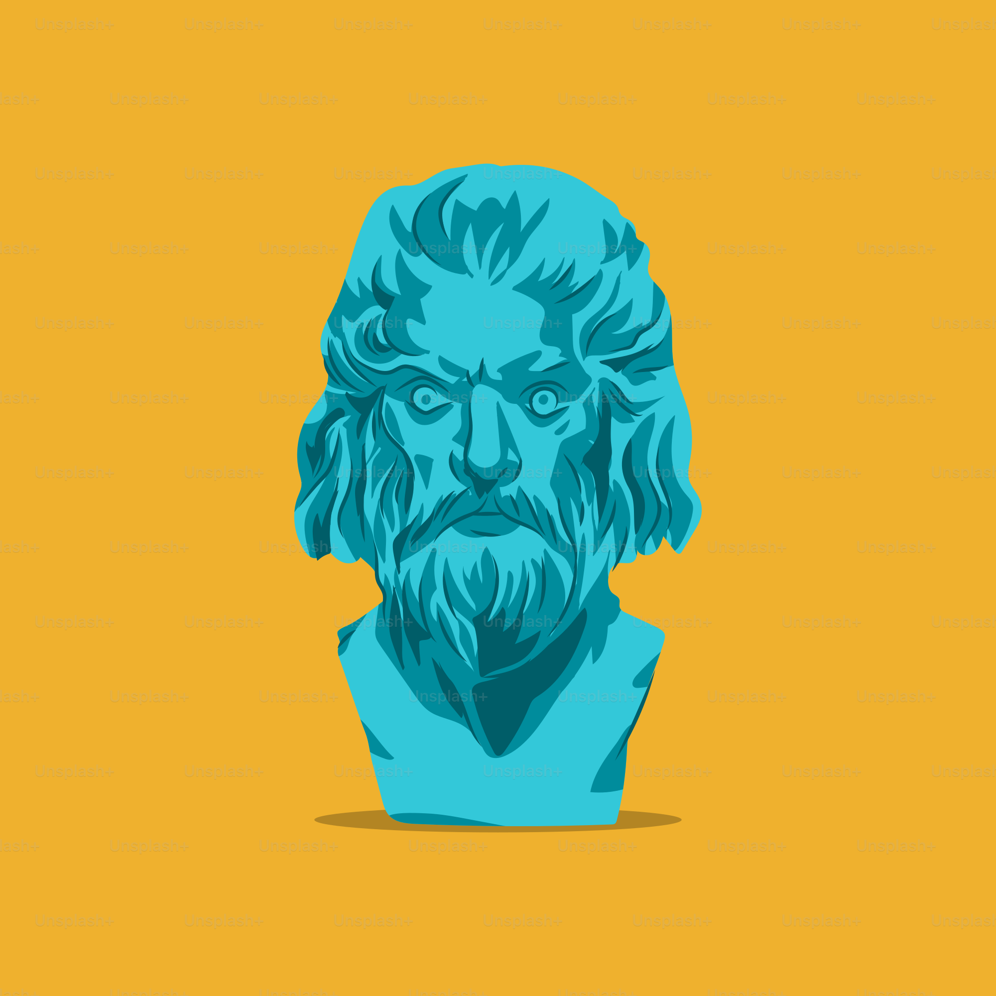 A turquoise bust is against an orange backdrop.