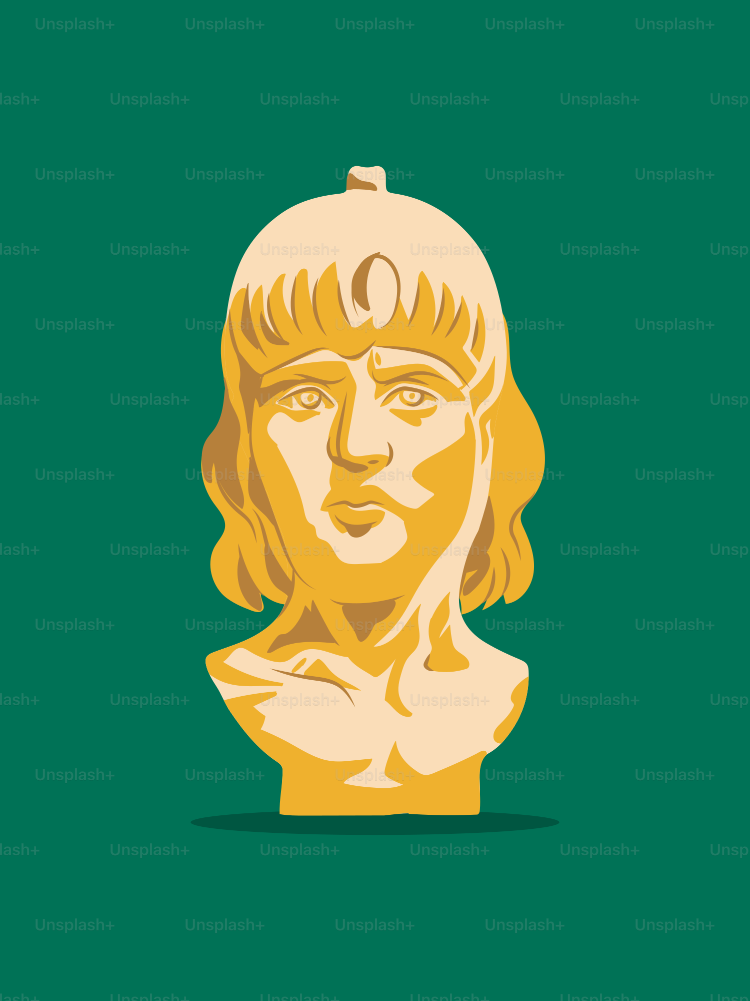 Eine gelbe Skulpturenbüste ist zu sehen.