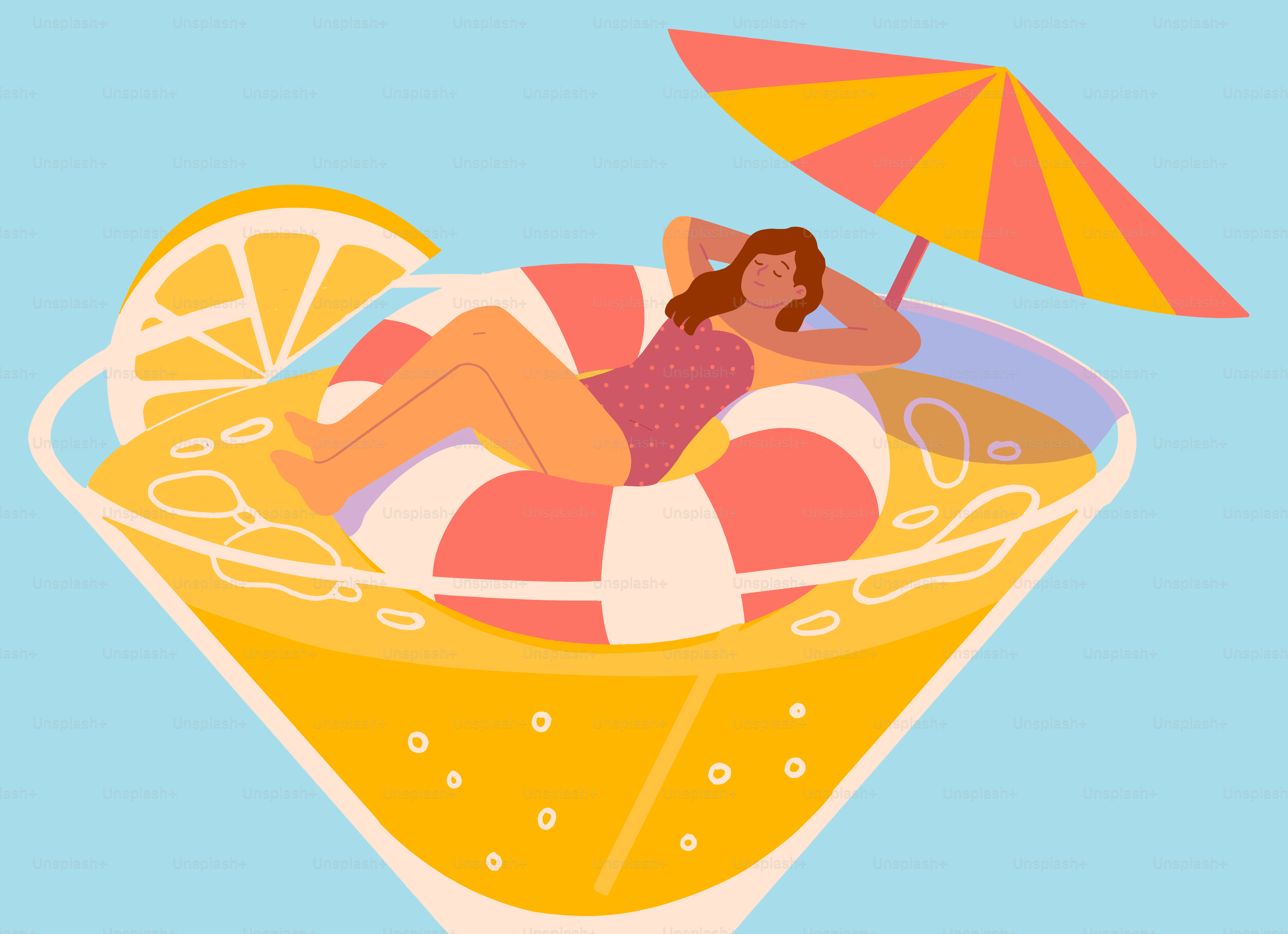 Donna che si rilassa in un enorme cocktail.