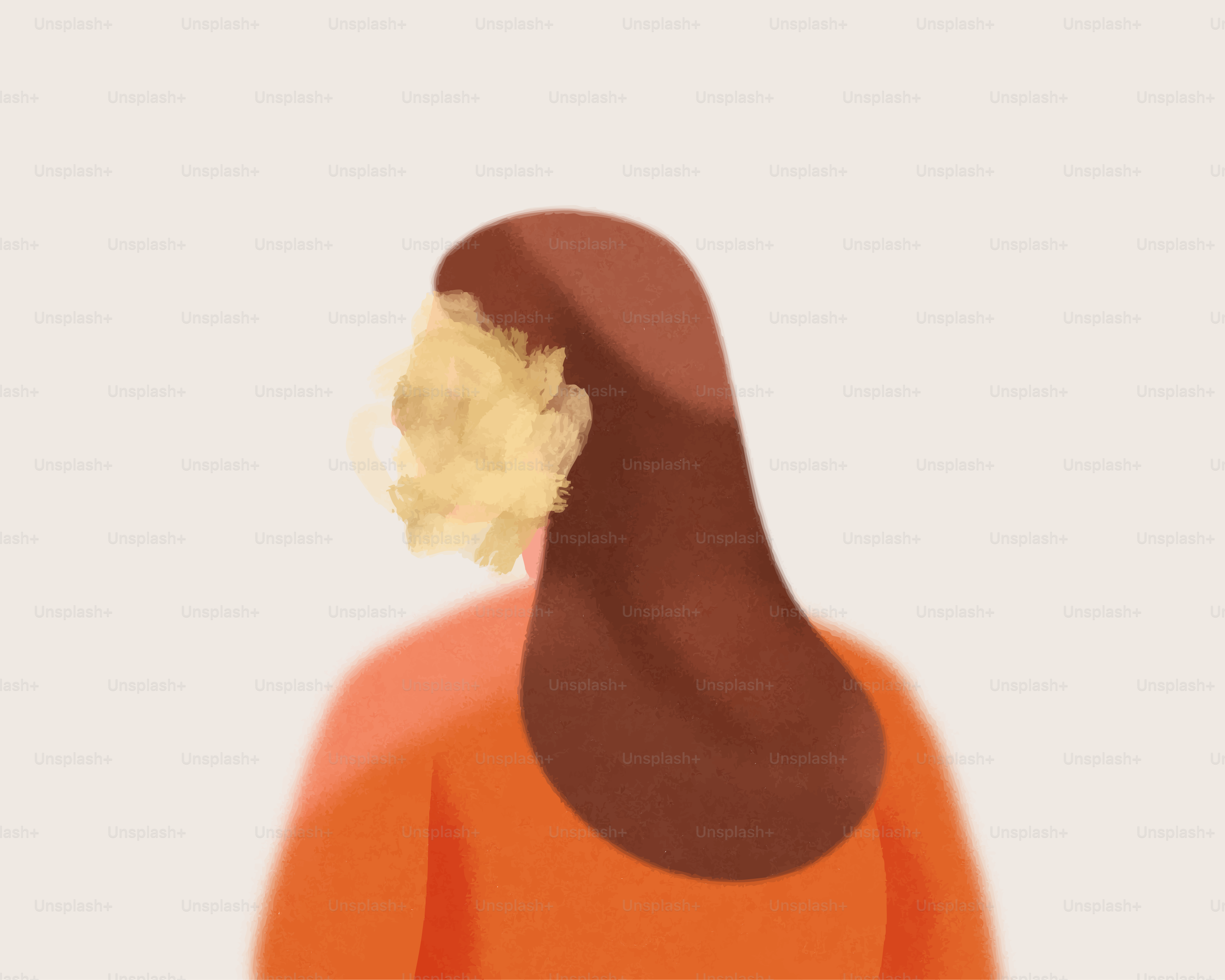 Woman with long hair has something on her face.