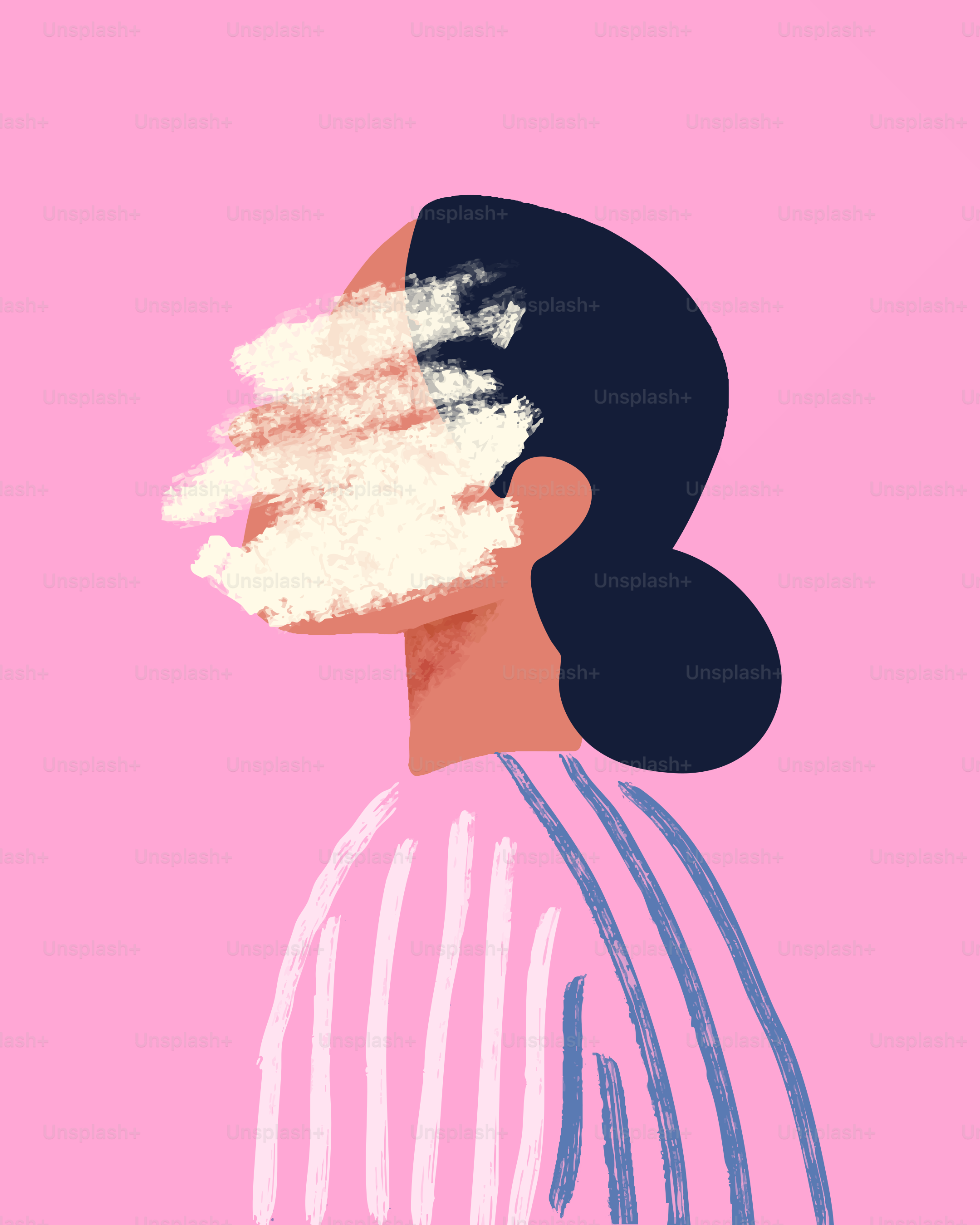 Woman with white paint obscuring part of her face.