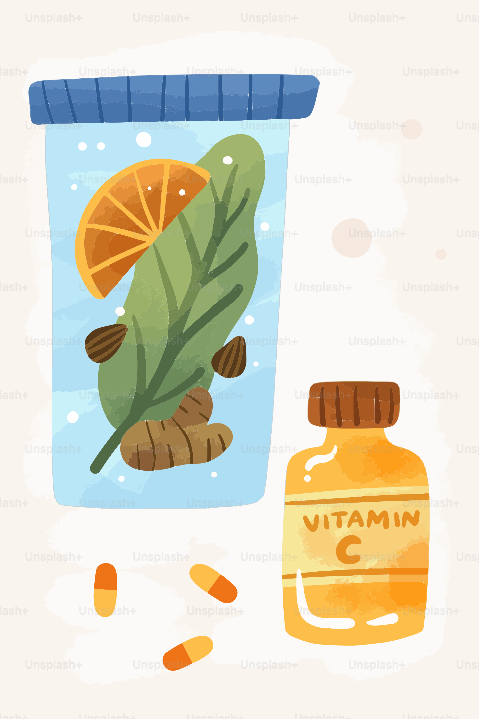 Vitaminas, laranja e verduras saudáveis em uma jarra.