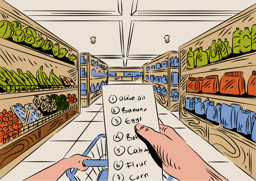 Liste de courses tenue pendant que je suis à l’épicerie.