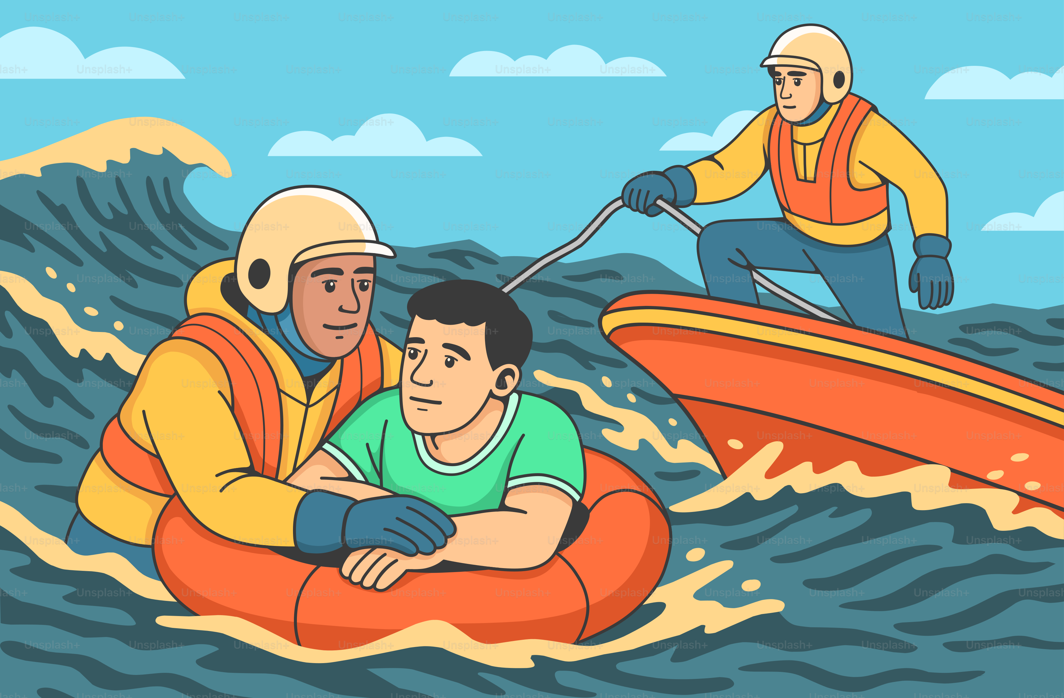 Lifeguards rescue a person from the water.