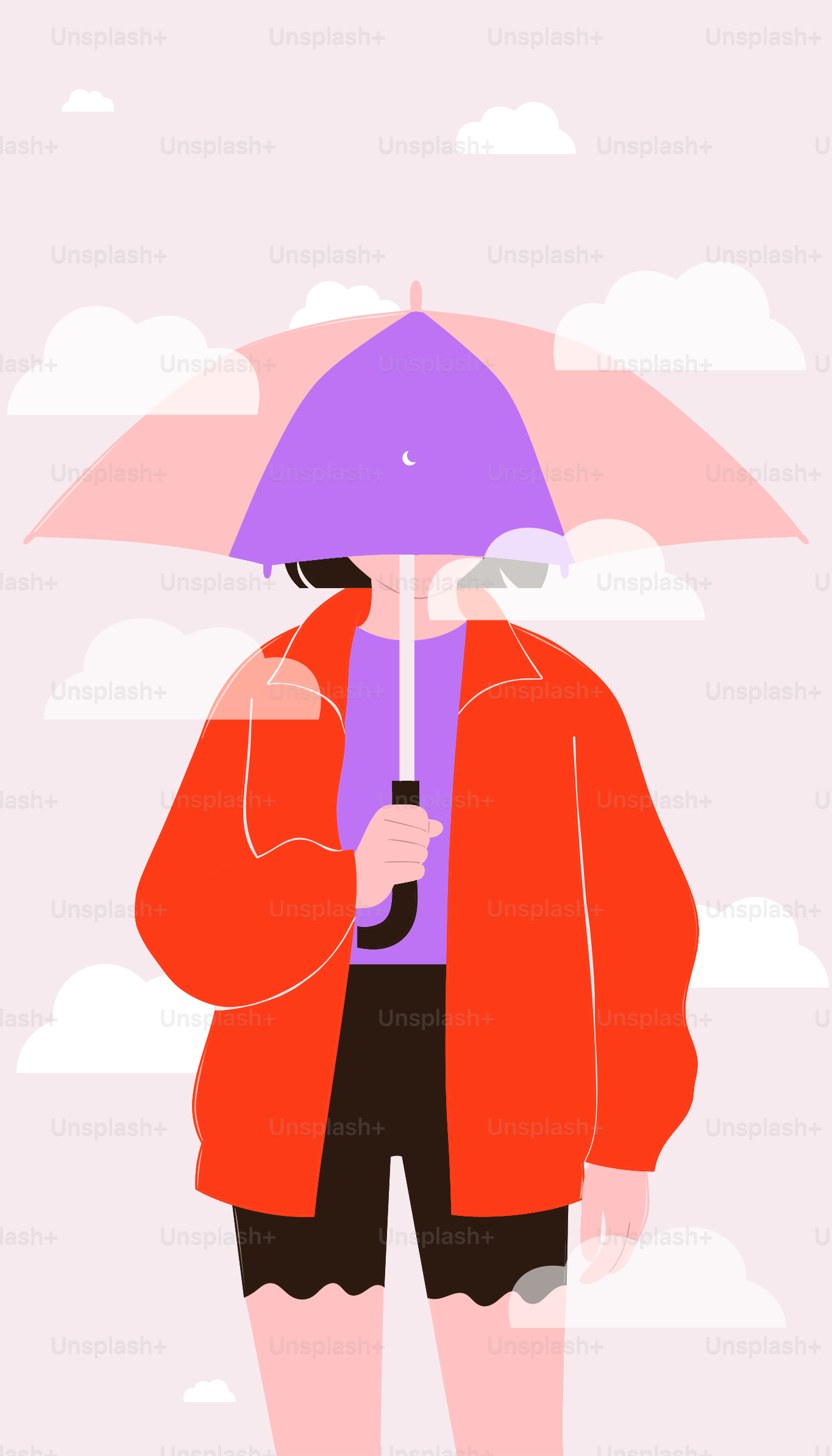 Woman holding an umbrella in a cloudy environment.