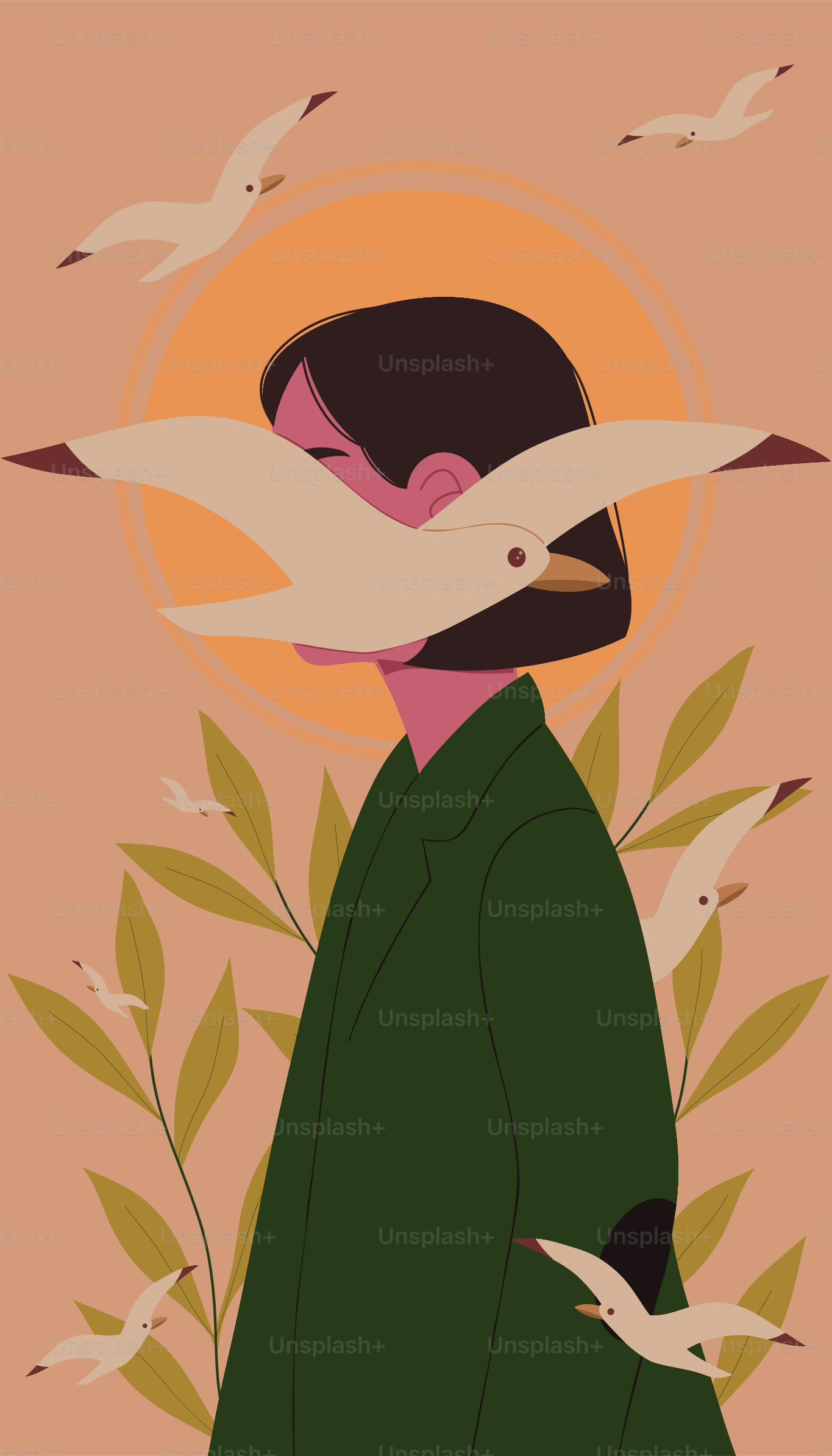 A bird blocks the face of a person.