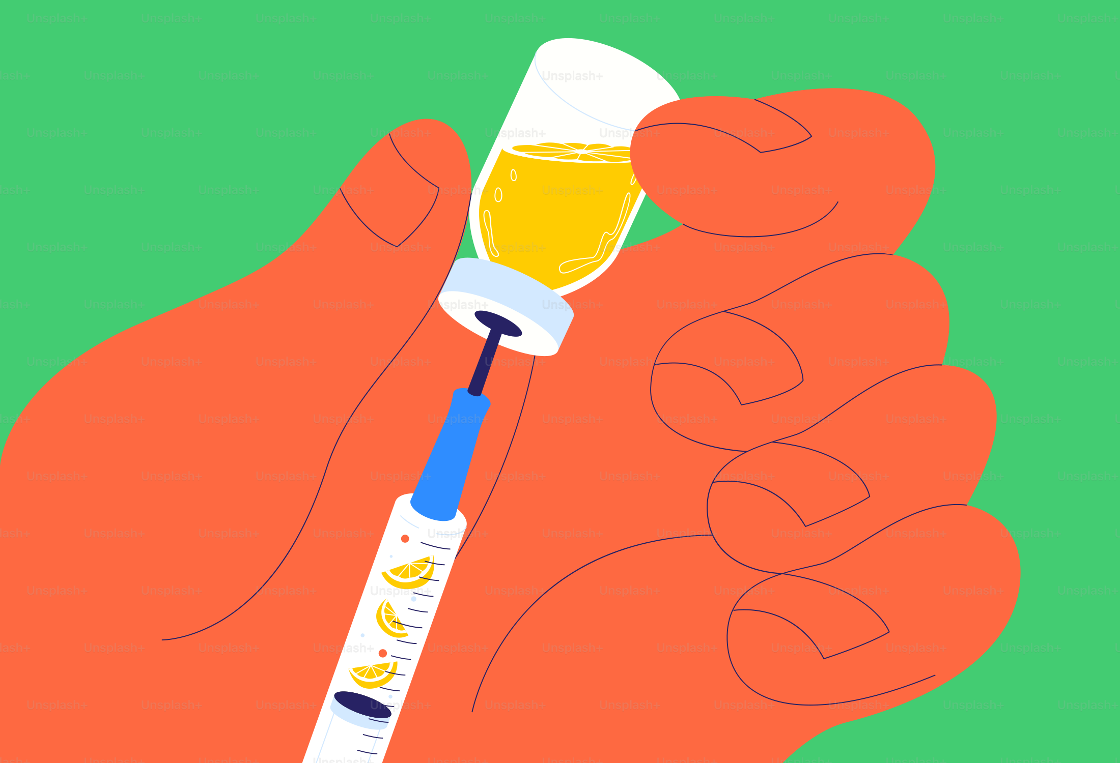 A hand is holding a syringe to extract medicine.