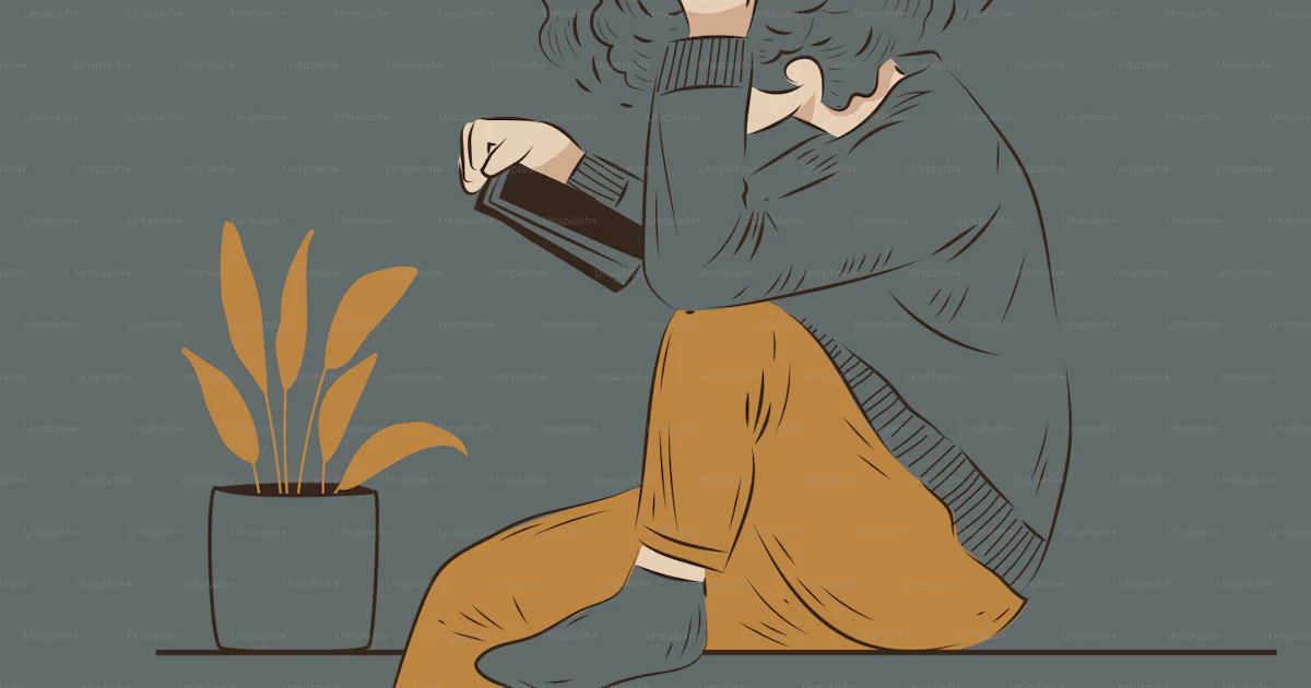 Vektor Orang dengan rambut keriting membaca buku. – Gambar Potret di ...