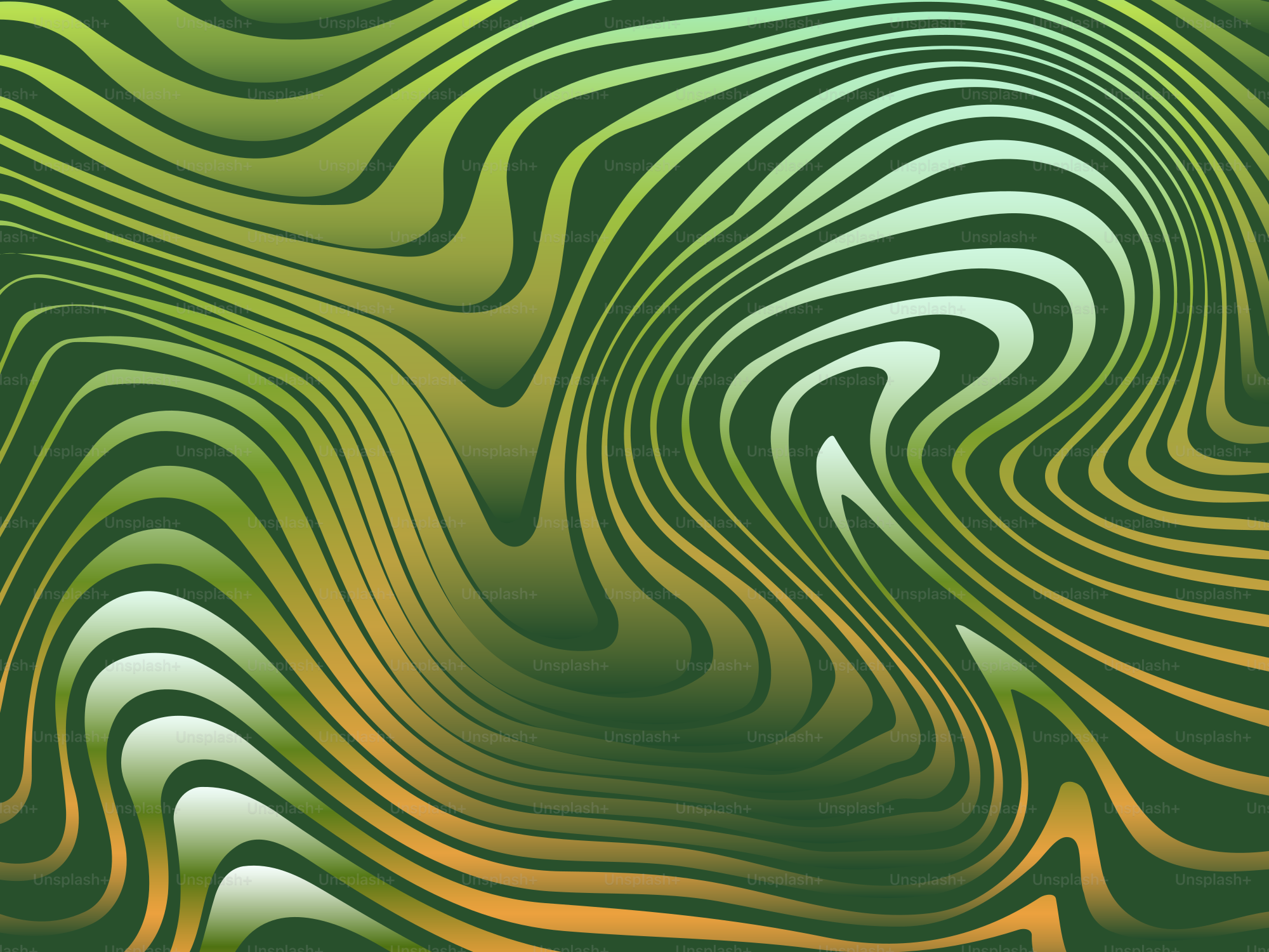 Abstract lines swirl in shades of green.