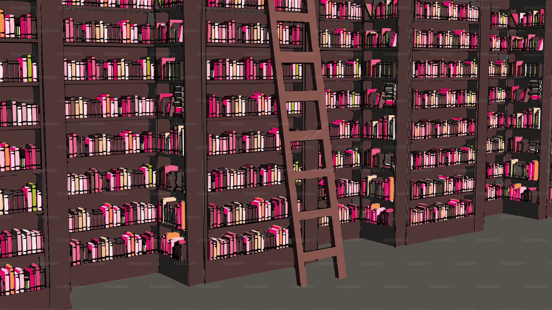 Die Bücherregale einer Bibliothek sind mit vielen Büchern gefüllt.