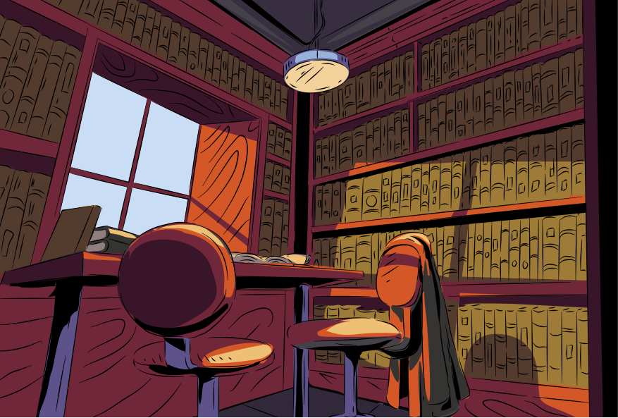 Um escritório aconchegante está cheio de livros