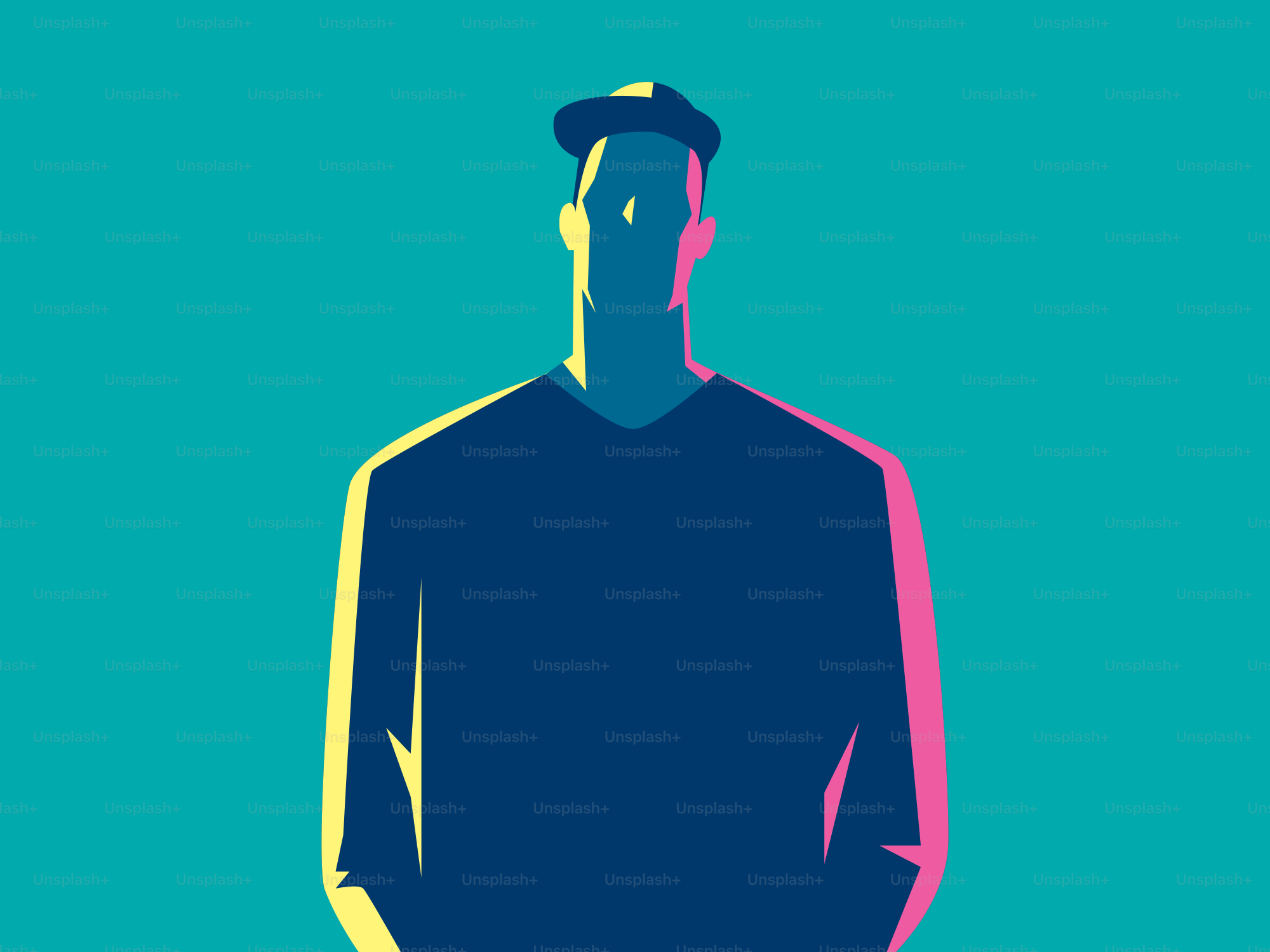A silhouetted person stands against a blue background.