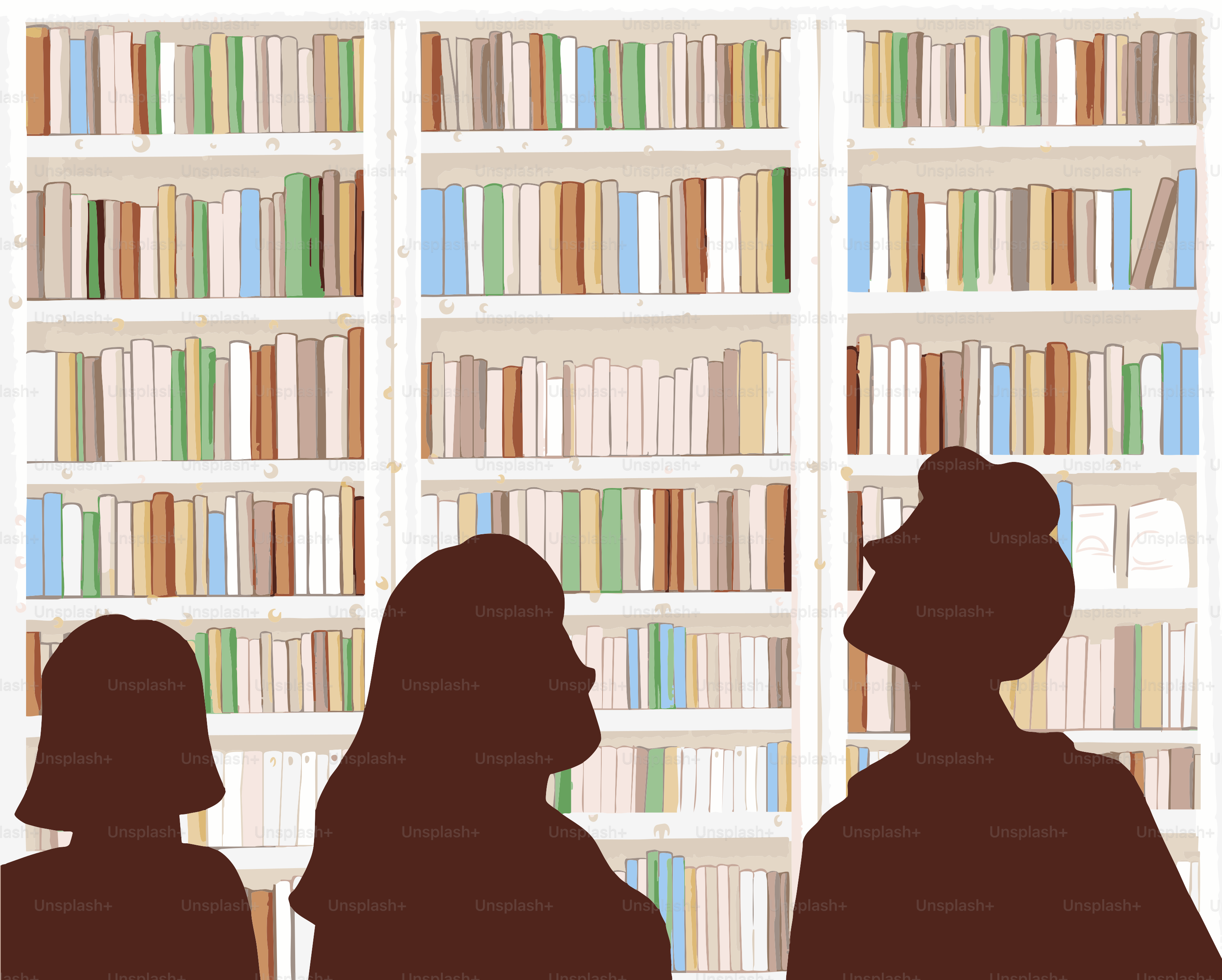 Les gens regardent les étagères bondées d’une bibliothèque.