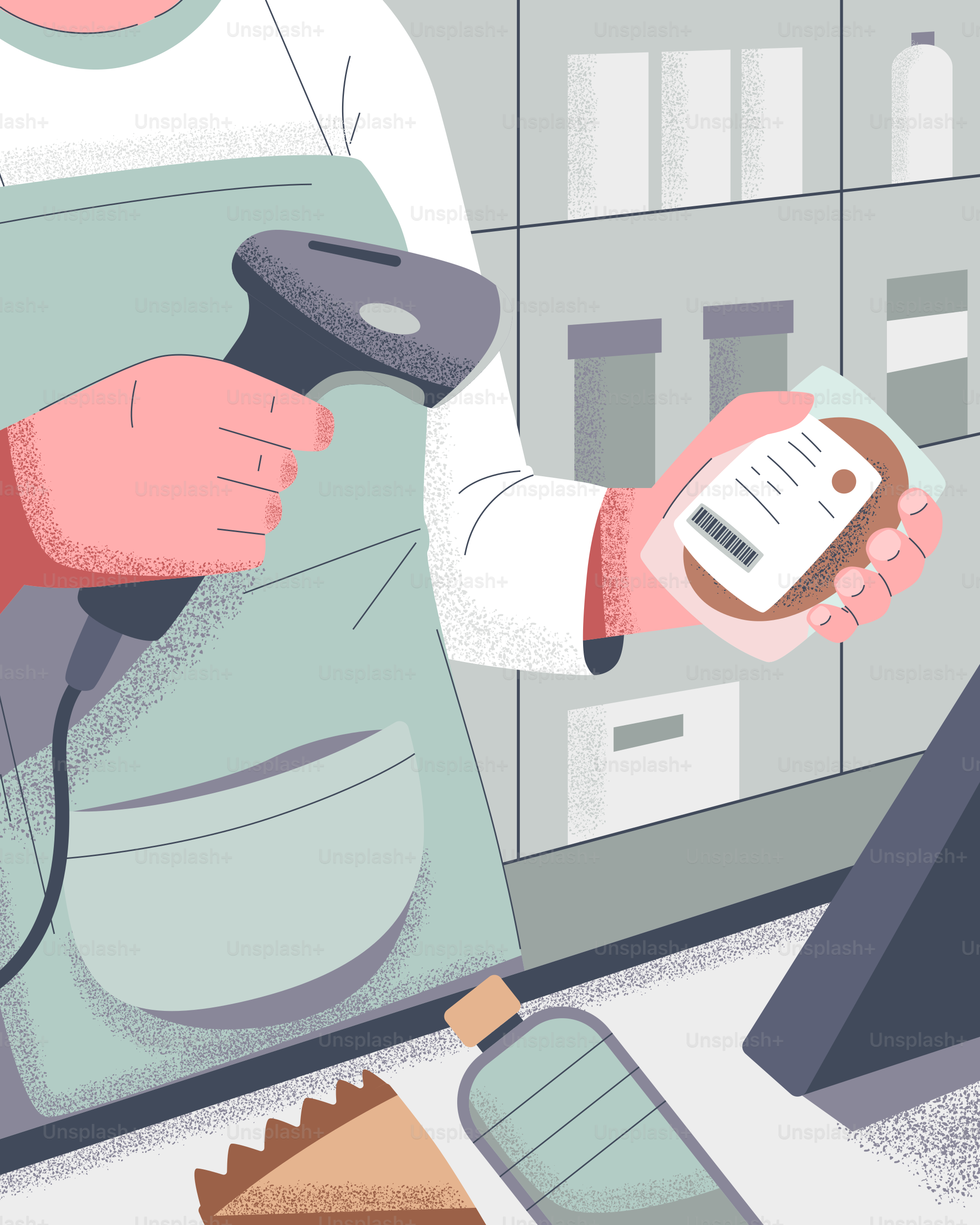 Ein Kassierer scannt die Artikel an der Kasse.