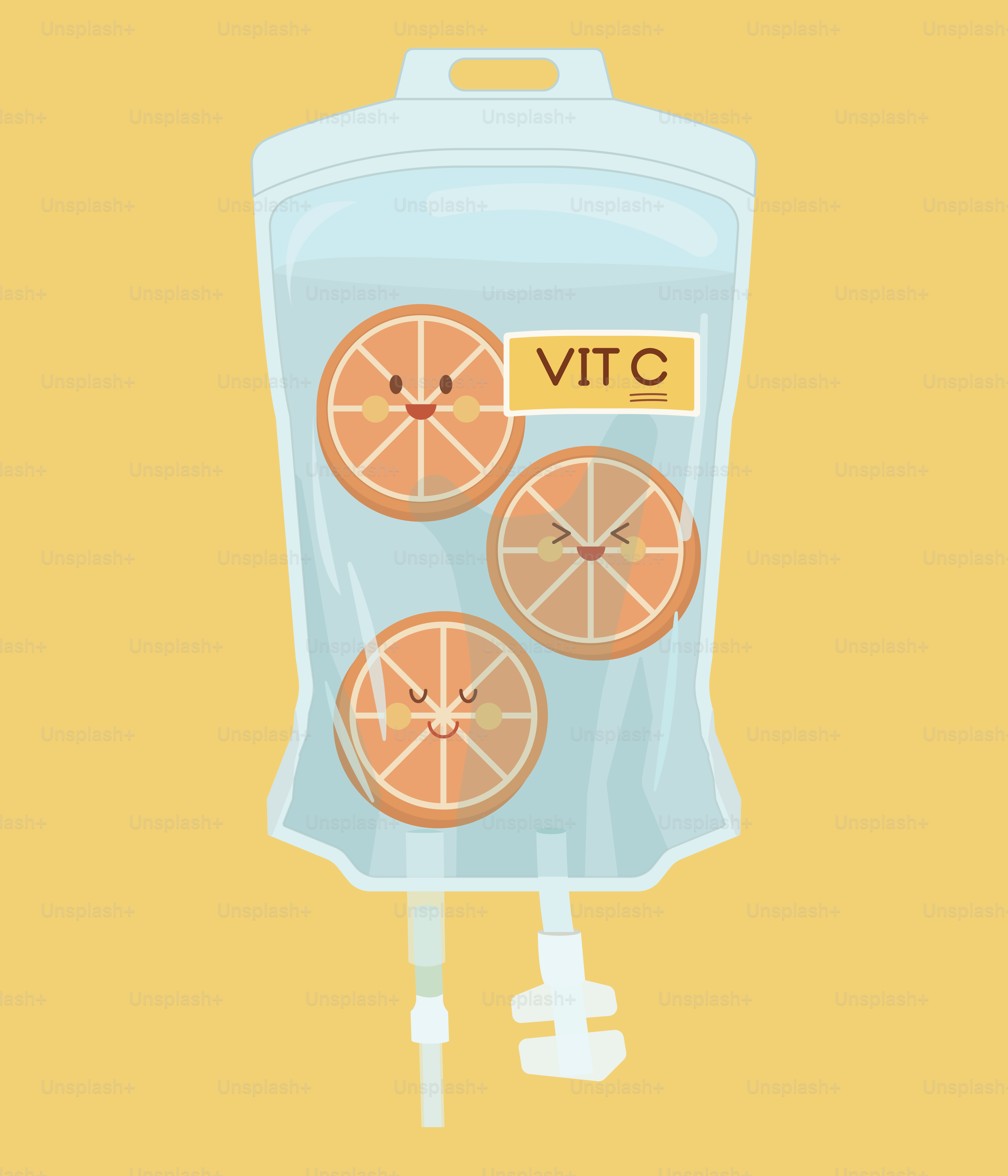 Poche goutte à goutte à la vitamine C iv avec des tranches d’orange.