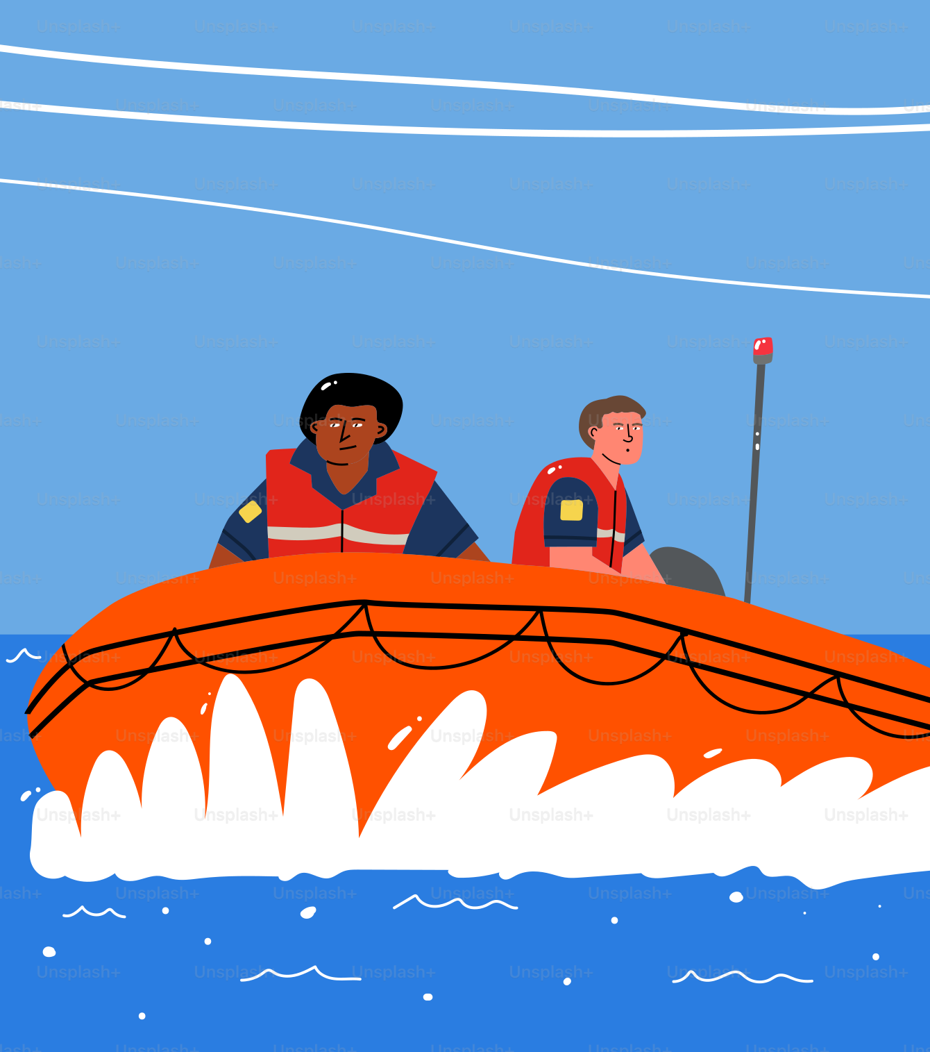 Rescue workers are in a boat on the water.